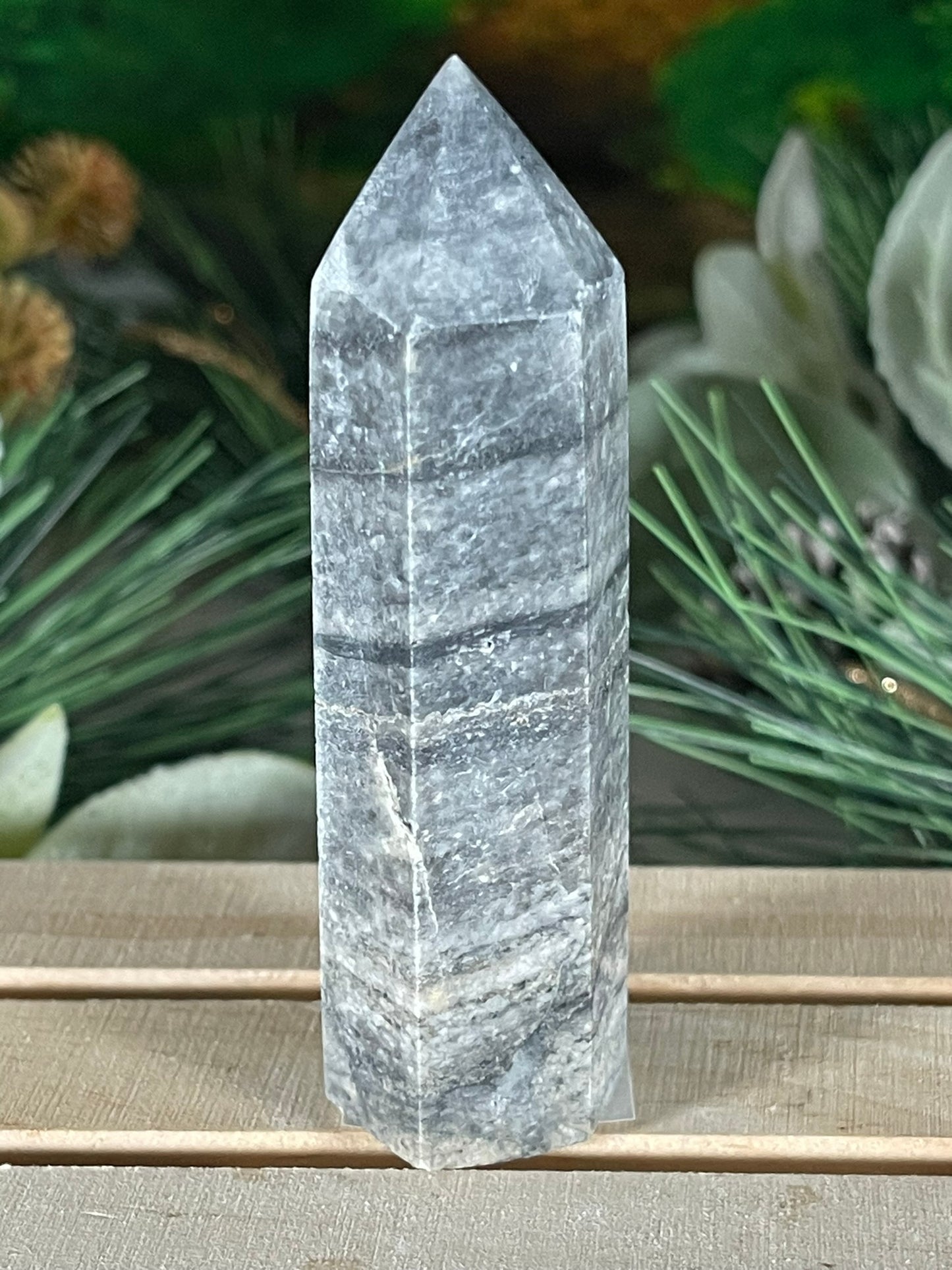 Tower - Gray Jasper Grey Natural Stone Crystal Obelisk Point - 91g