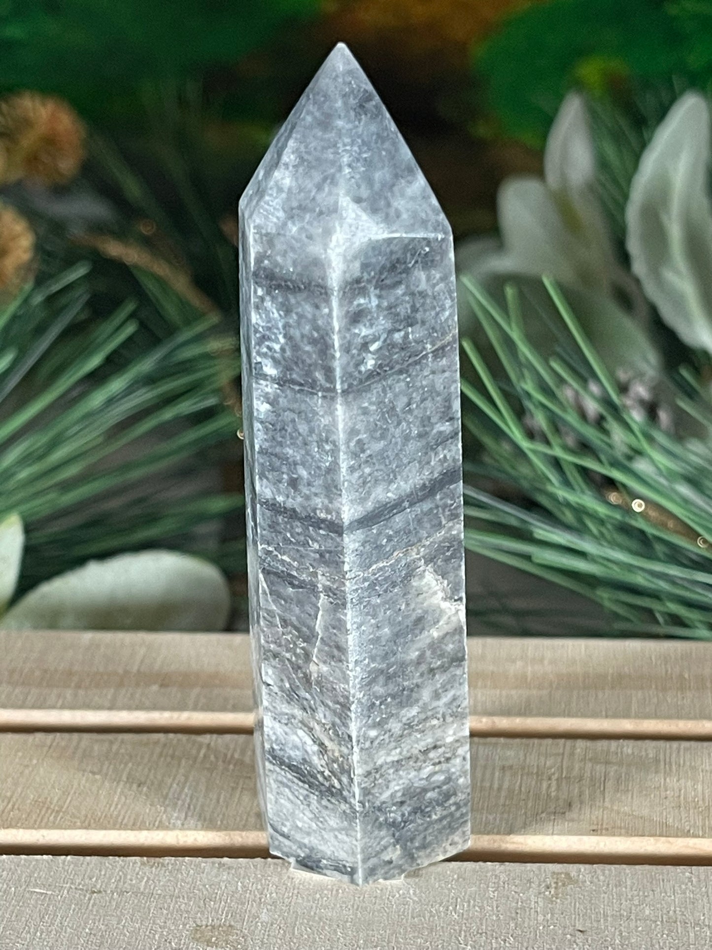 Tower - Gray Jasper Grey Natural Stone Crystal Obelisk Point - 91g