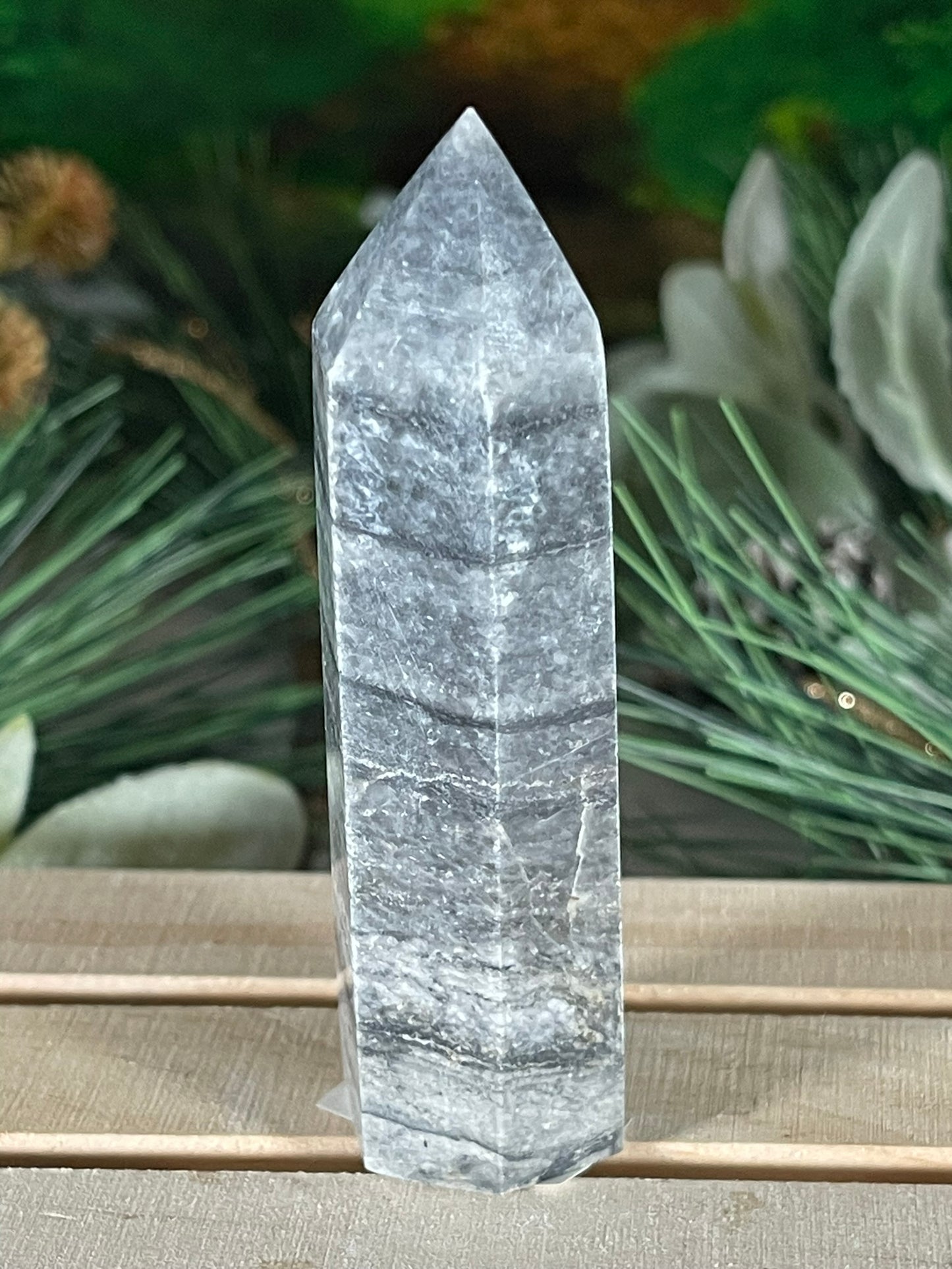 Tower - Gray Jasper Grey Natural Stone Crystal Obelisk Point - 91g