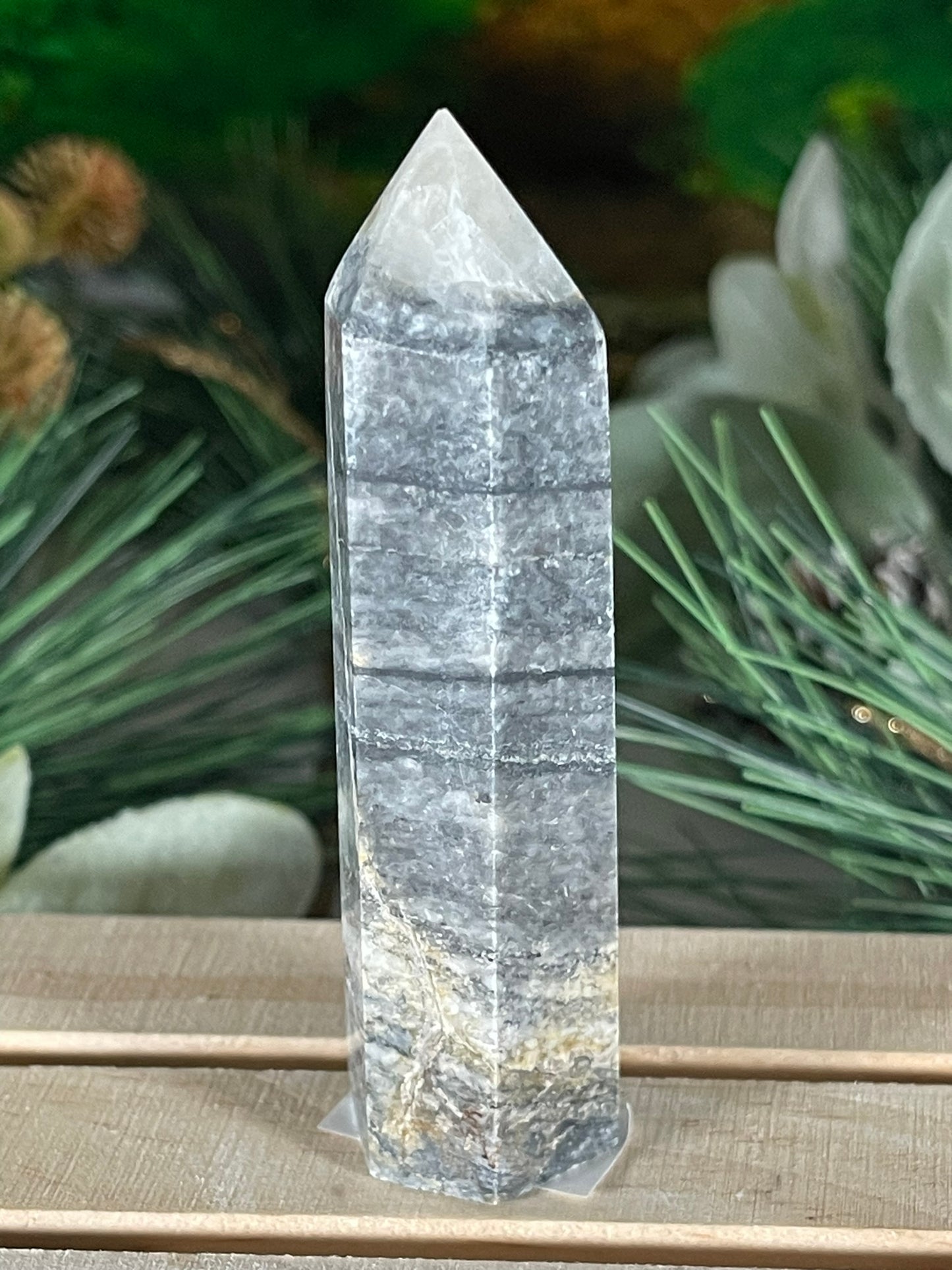 Tower - Gray Jasper Grey Natural Stone Crystal Obelisk Point - 76g