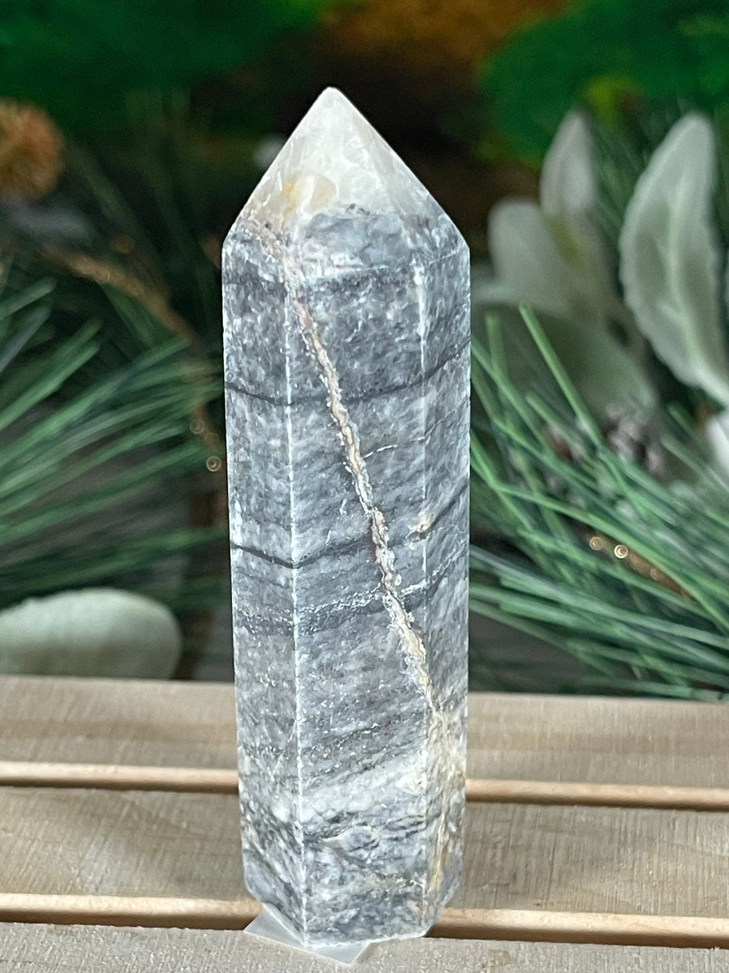 Tower - Gray Jasper Grey Natural Stone Crystal Obelisk Point - 76g