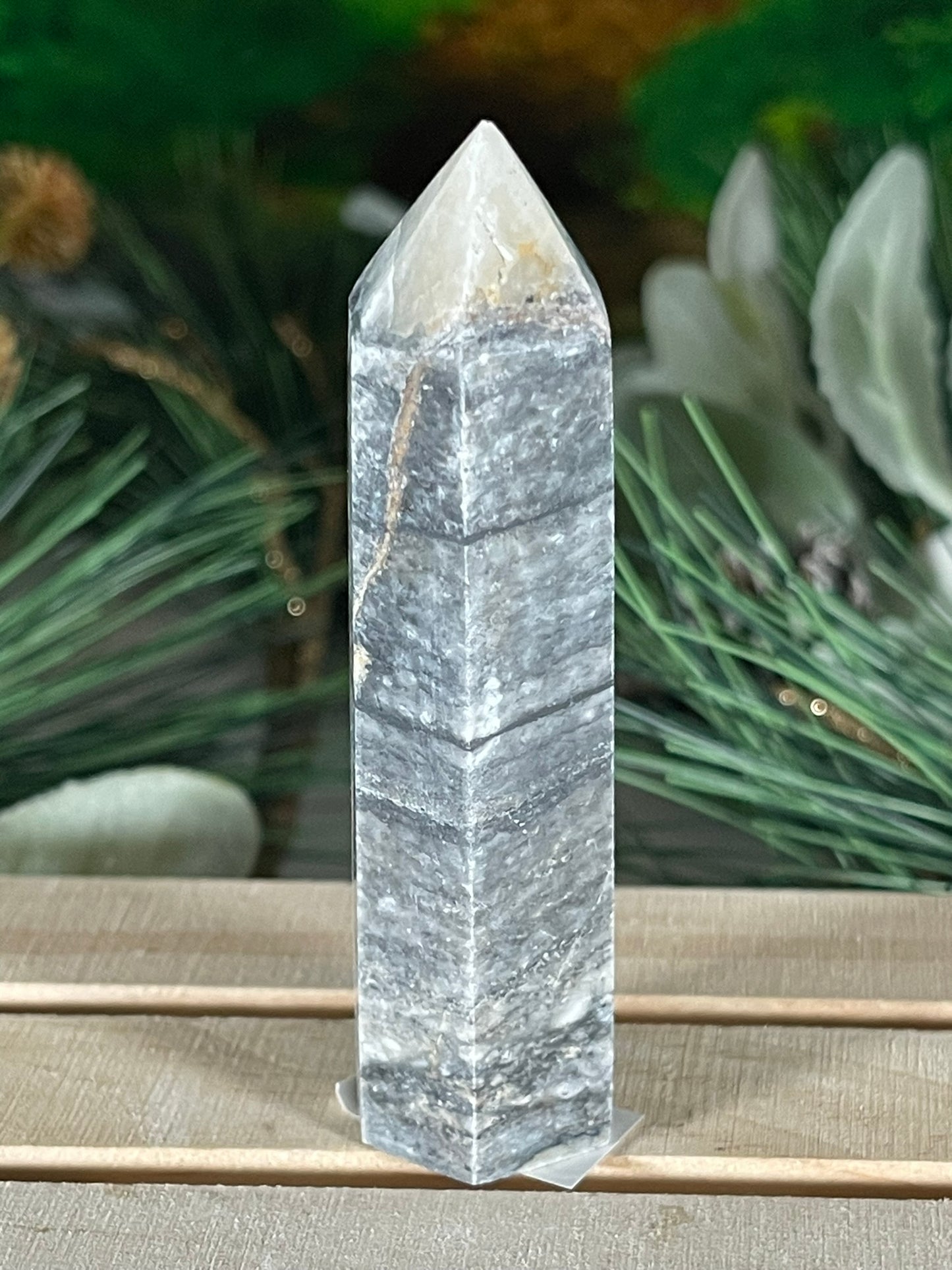 Tower - Gray Jasper Grey Natural Stone Crystal Obelisk Point - 76g