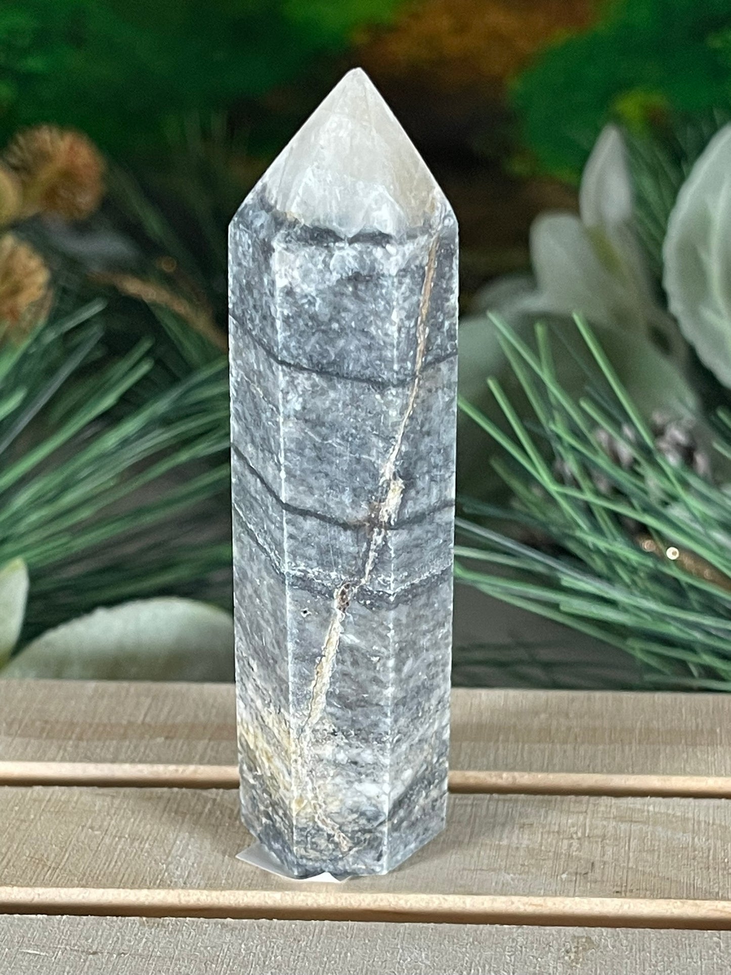 Tower - Gray Jasper Grey Natural Stone Crystal Obelisk Point - 76g