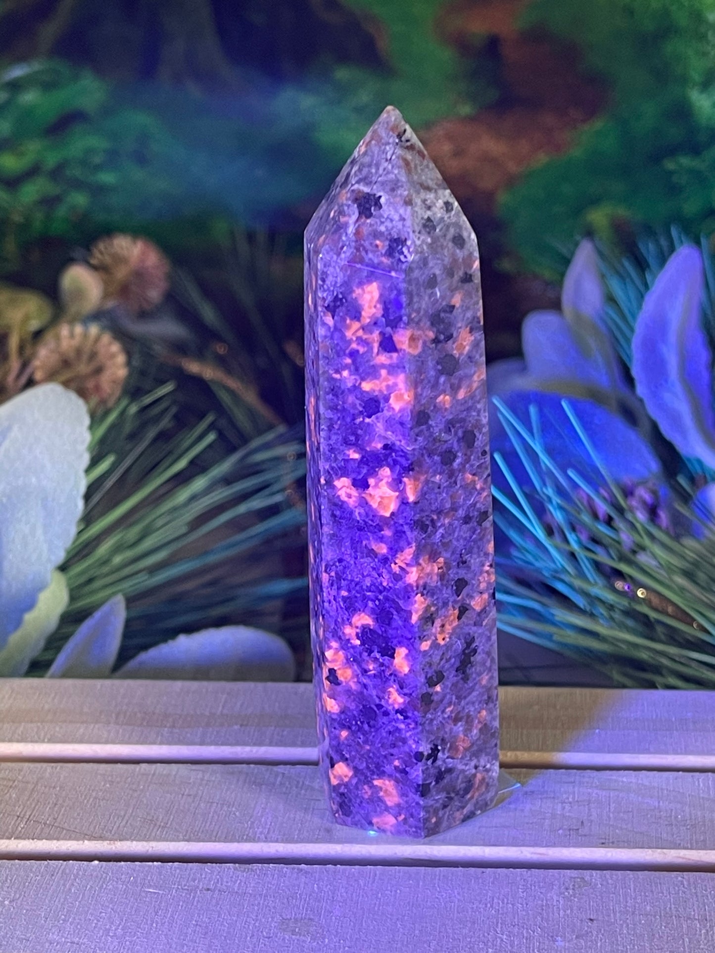 Tower - Yooperlite FireStone Jasper Natural Stone Quartz Crystal Obelisk Point - 112g