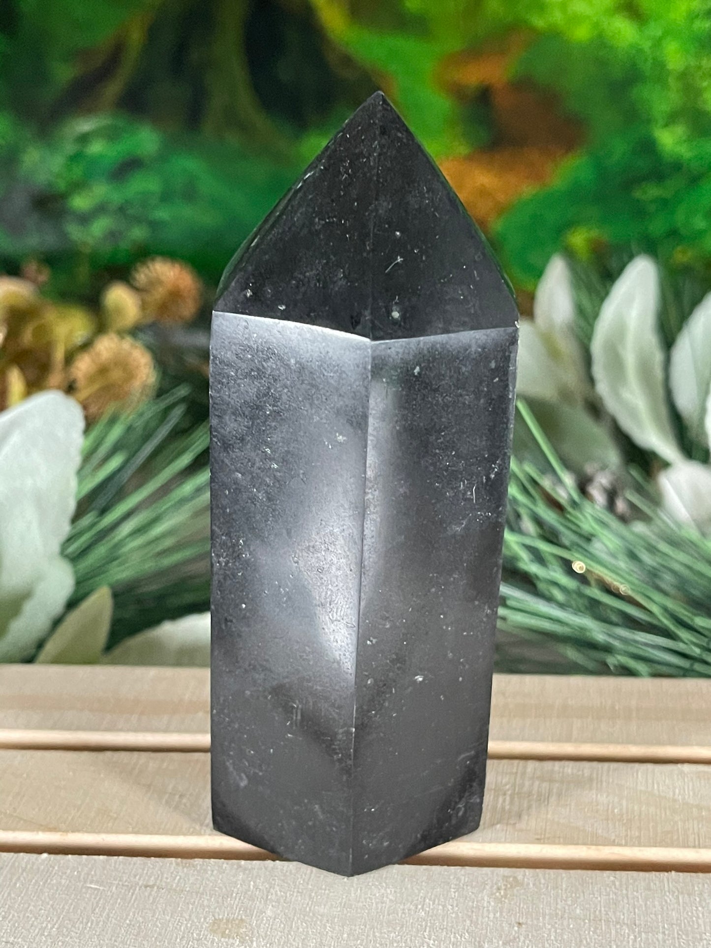 Tower - Black Tourmaline Jasper Natural Stone Quartz Crystal Obelisk Point - 366g