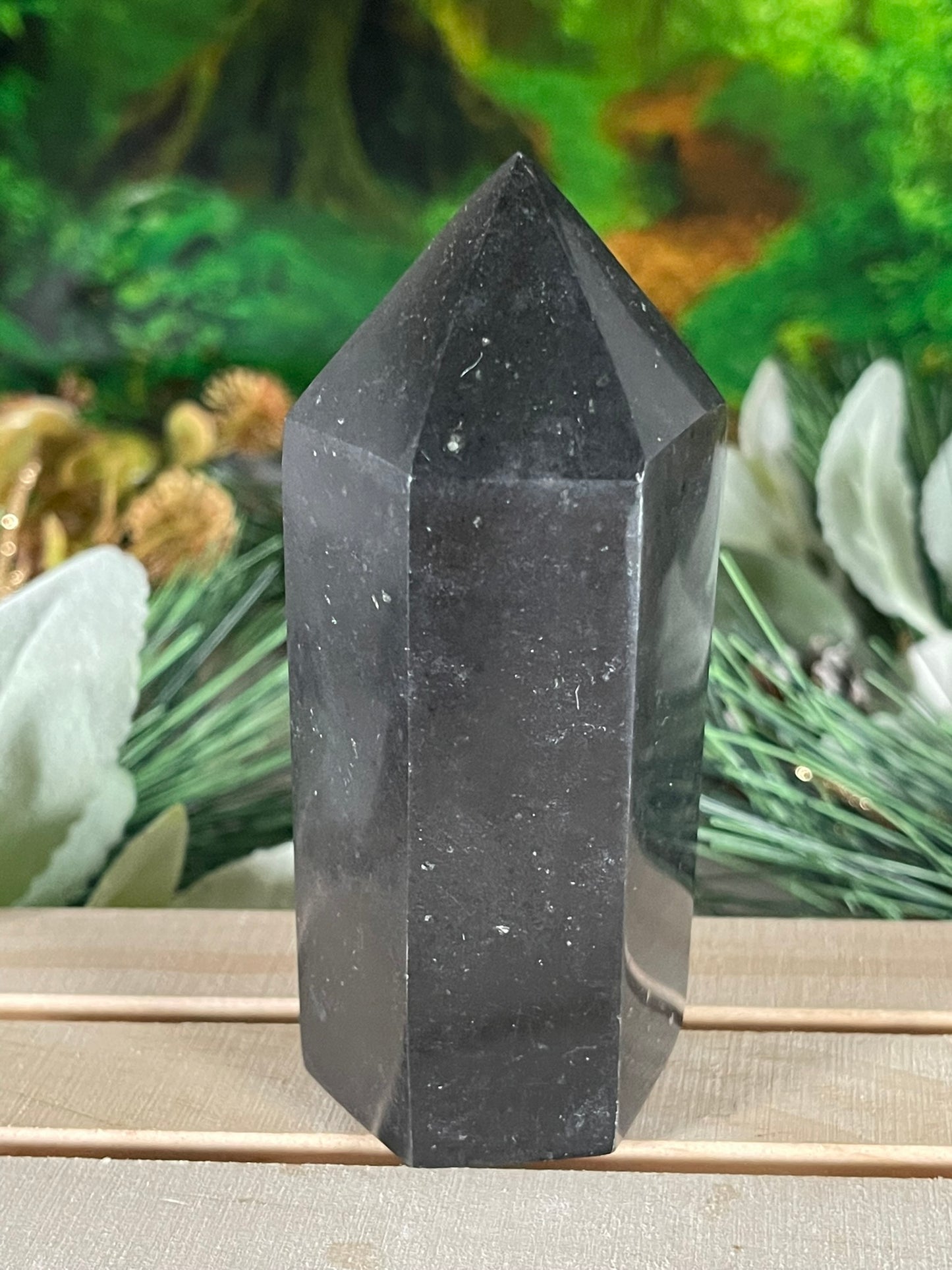 Tower - Black Tourmaline Jasper Natural Stone Quartz Crystal Obelisk Point - 366g