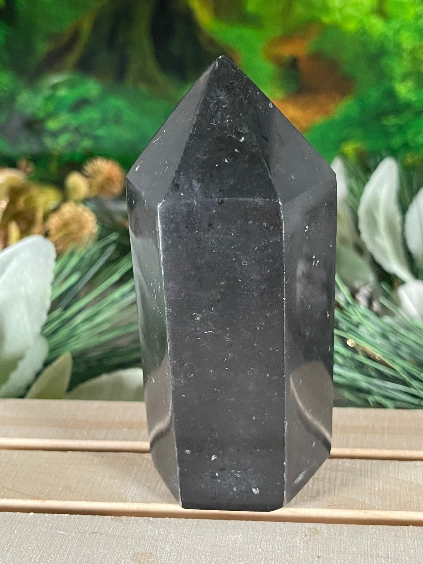 Tower - Black Tourmaline Jasper Natural Stone Quartz Crystal Obelisk Point - 366g