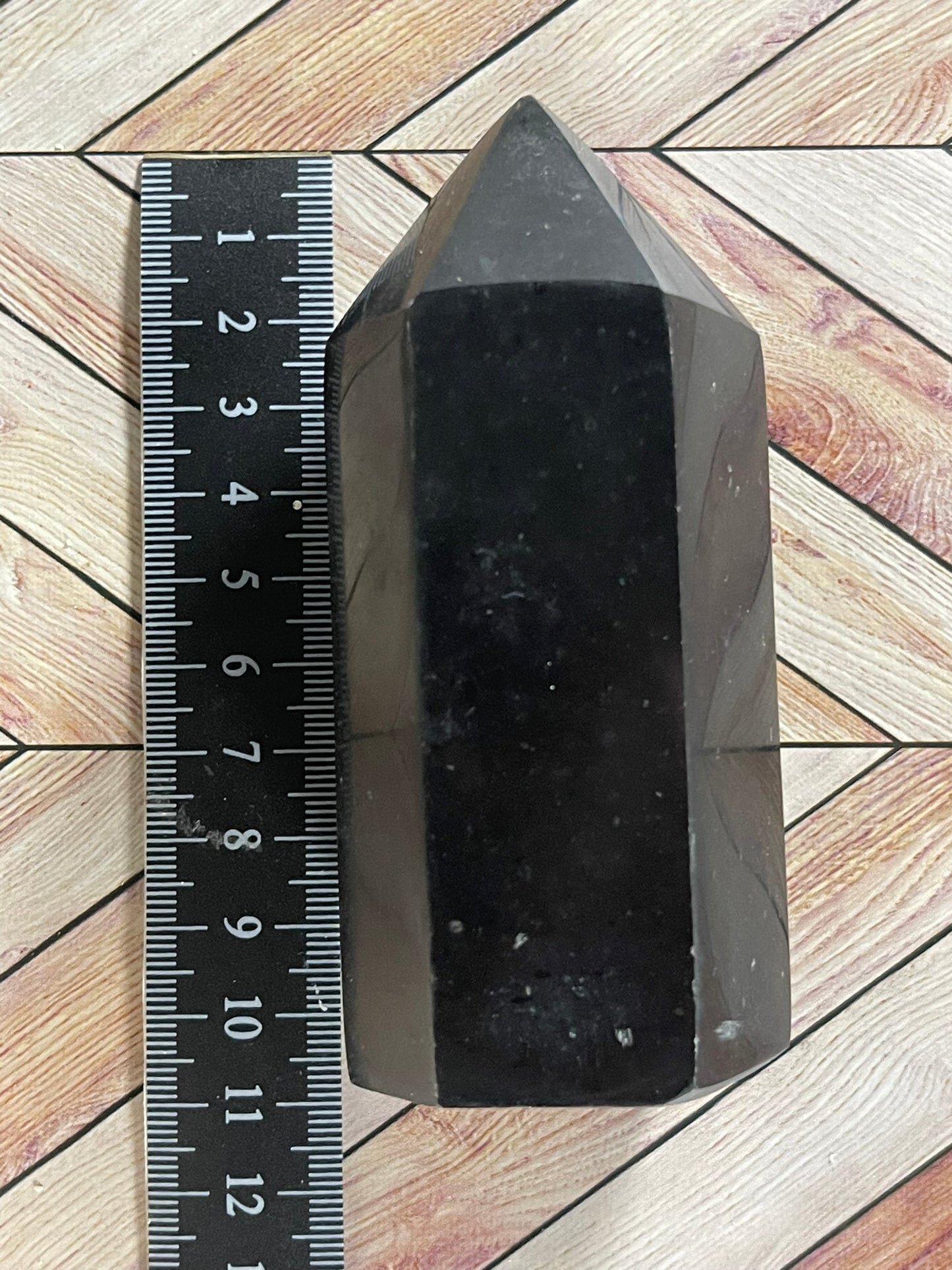 Tower - Black Tourmaline Jasper Natural Stone Quartz Crystal Obelisk Point - 366g