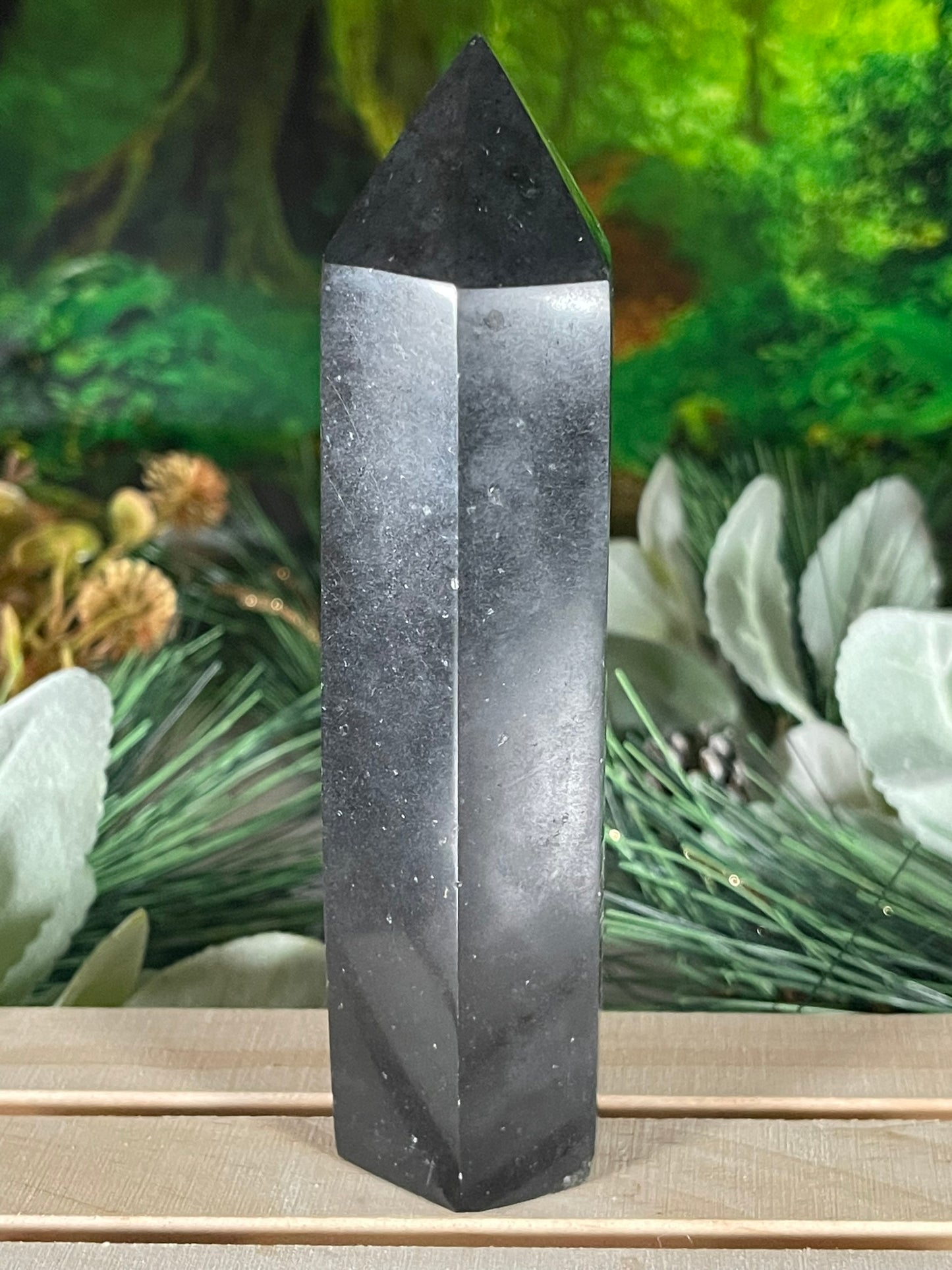 Tower - Black Tourmaline Jasper Natural Stone Quartz Crystal Obelisk Point - 379g