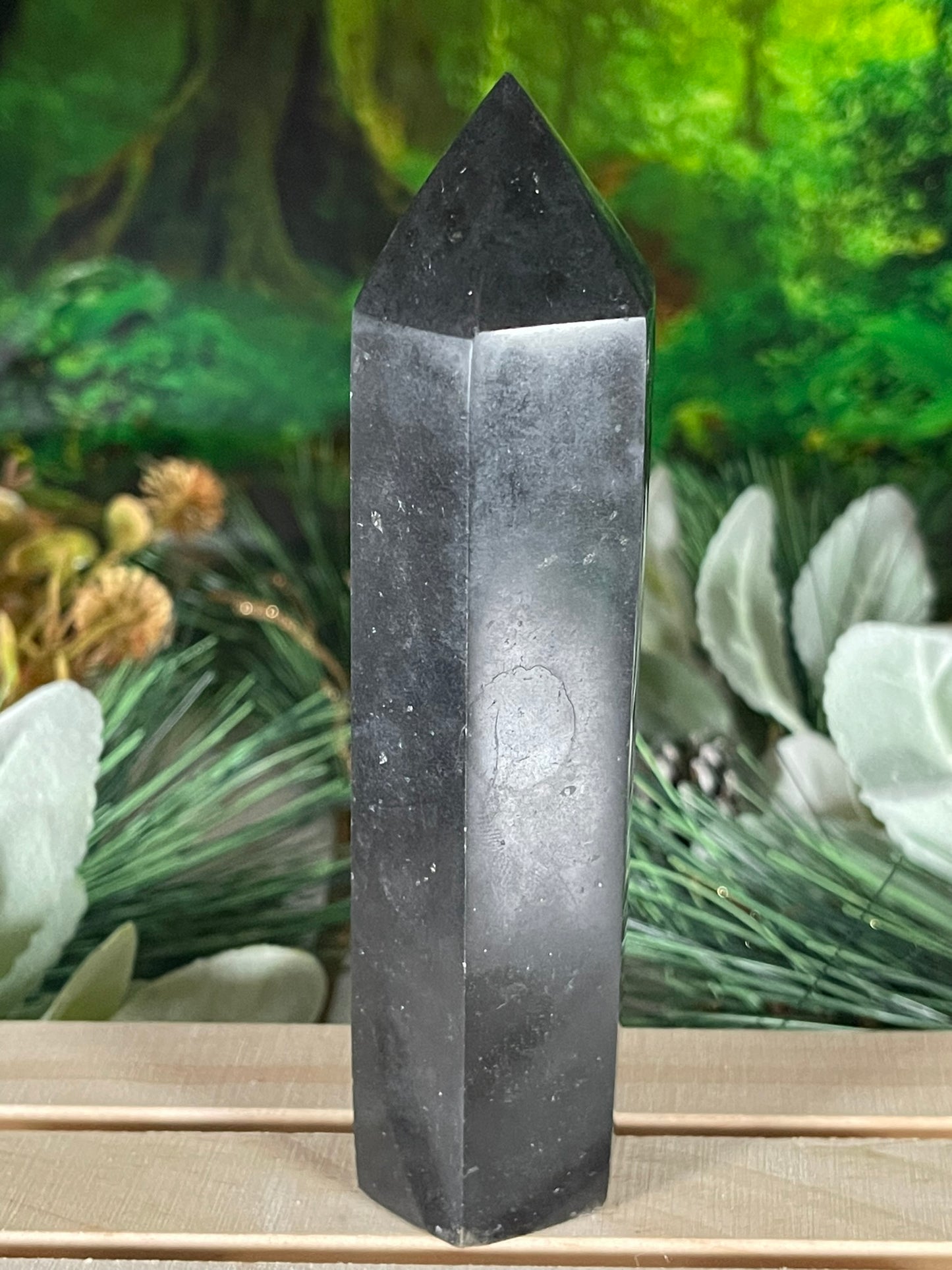 Tower - Black Tourmaline Jasper Natural Stone Quartz Crystal Obelisk Point - 379g