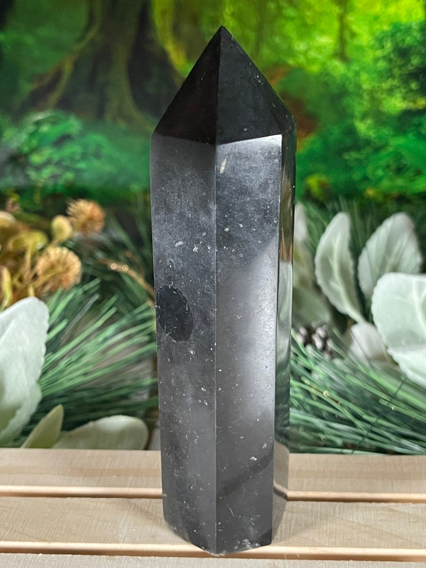 Tower - Black Tourmaline Jasper Natural Stone Quartz Crystal Obelisk Point - 379g