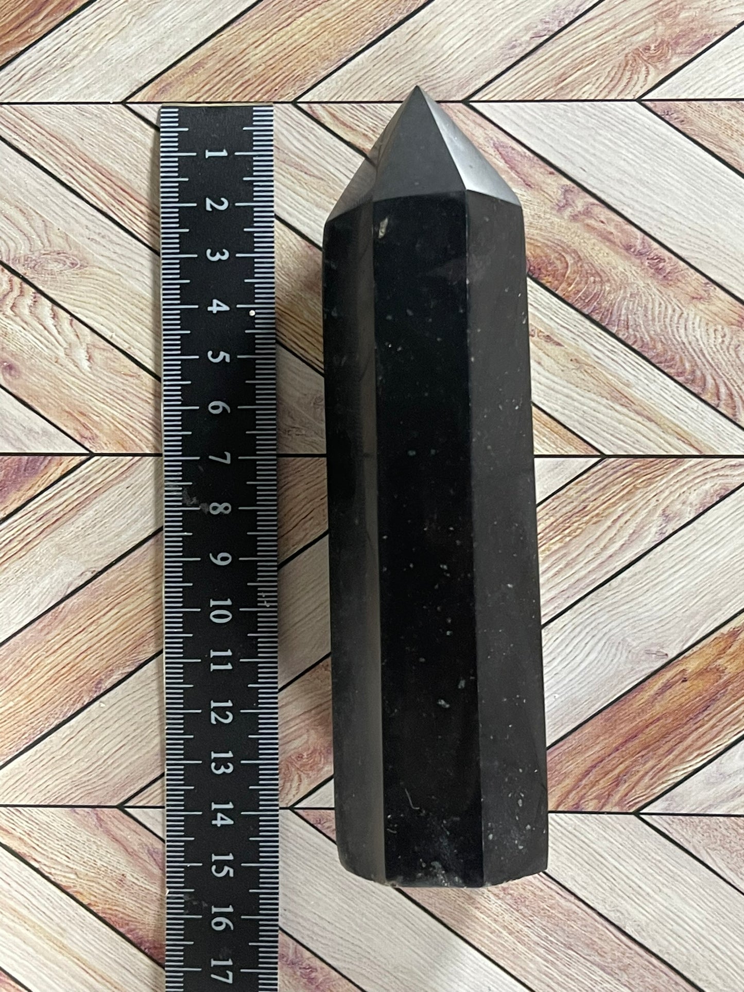 Tower - Black Tourmaline Jasper Natural Stone Quartz Crystal Obelisk Point - 379g