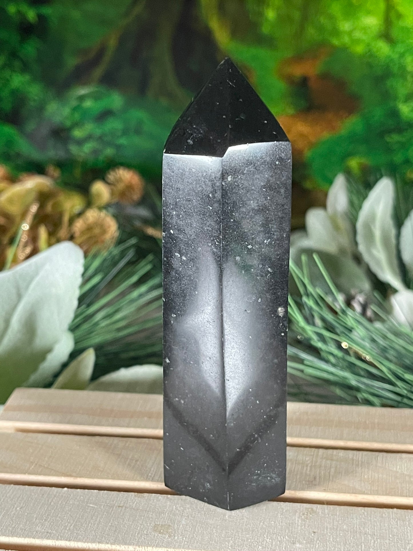 Tower - Black Tourmaline Jasper Natural Stone Quartz Crystal Obelisk Point - 248g