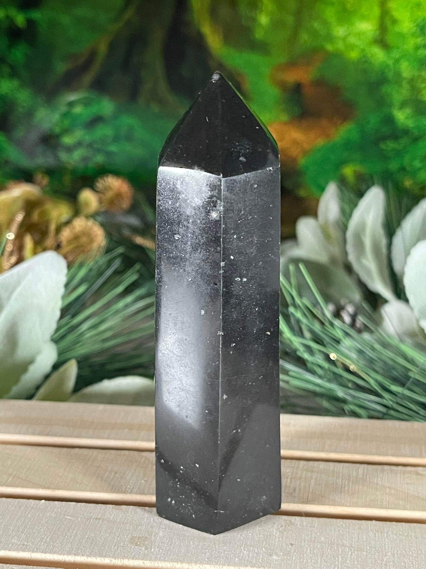 Tower - Black Tourmaline Jasper Natural Stone Quartz Crystal Obelisk Point - 248g