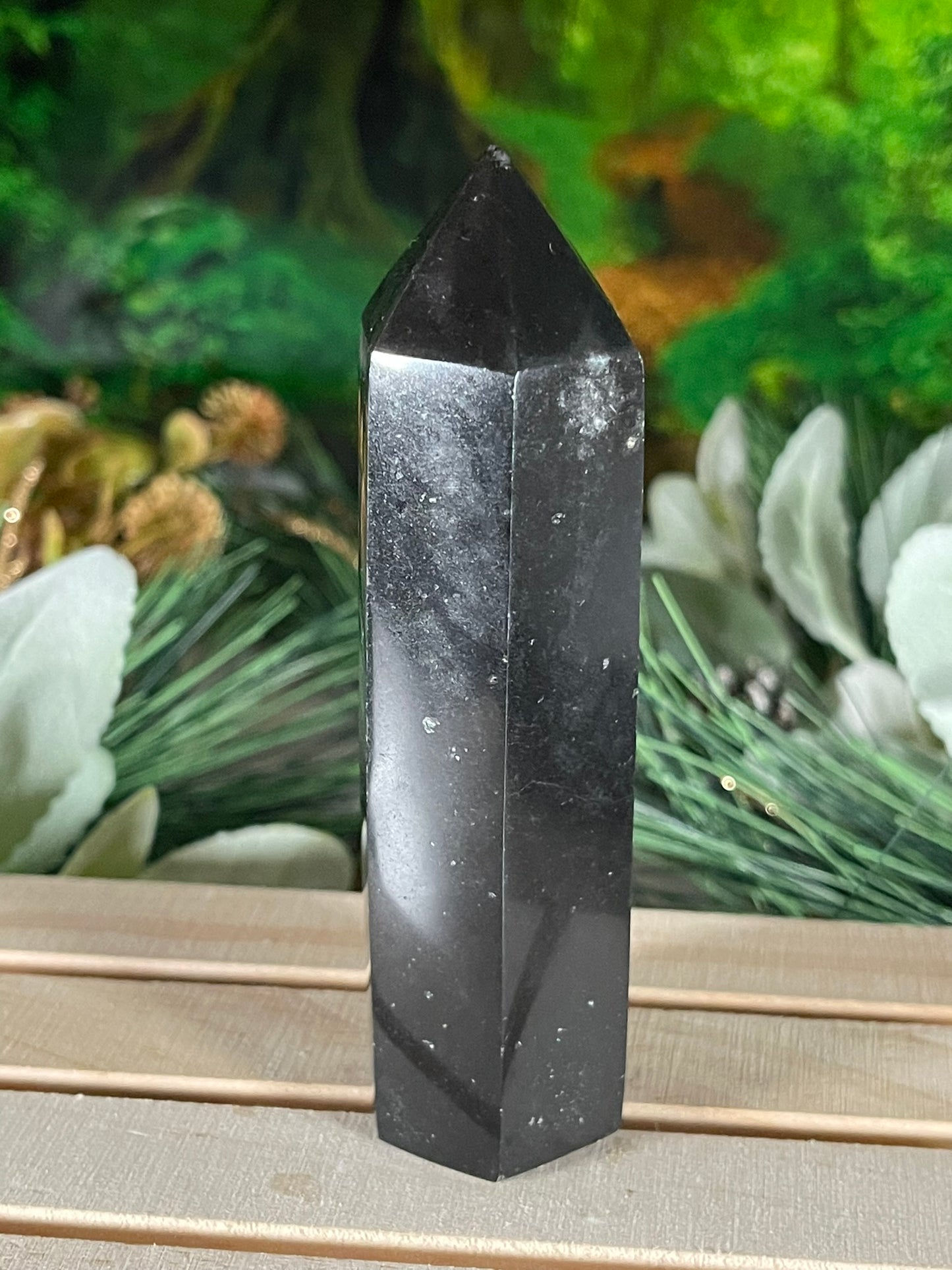 Tower - Black Tourmaline Jasper Natural Stone Quartz Crystal Obelisk Point - 248g