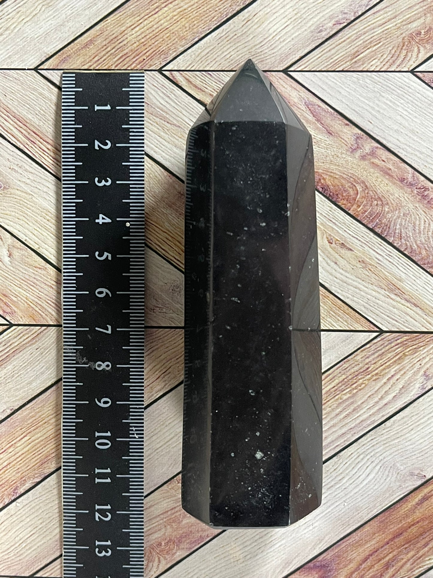 Tower - Black Tourmaline Jasper Natural Stone Quartz Crystal Obelisk Point - 248g