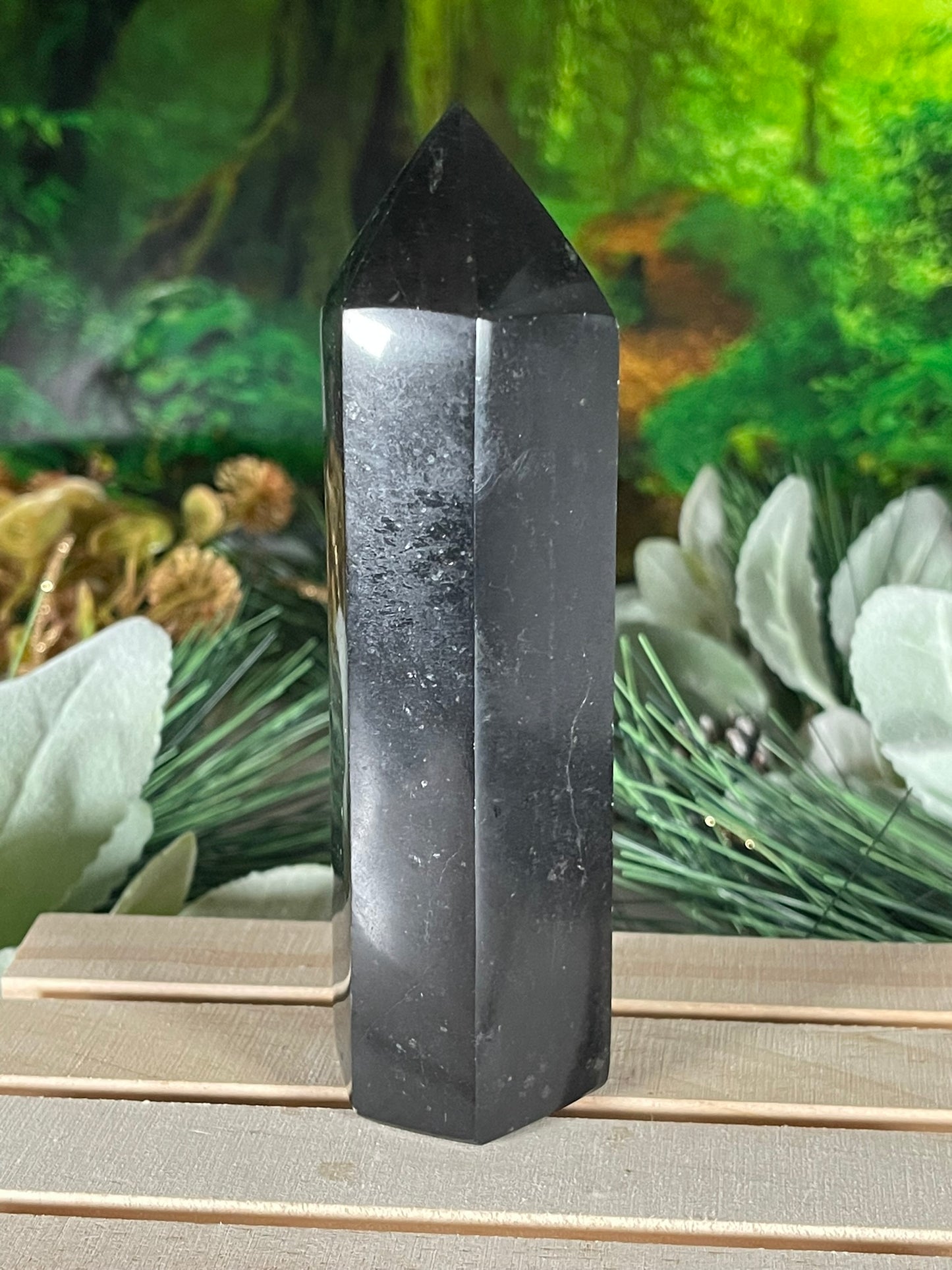 Tower - Black Tourmaline Jasper Natural Stone Quartz Crystal Obelisk Point - 363g