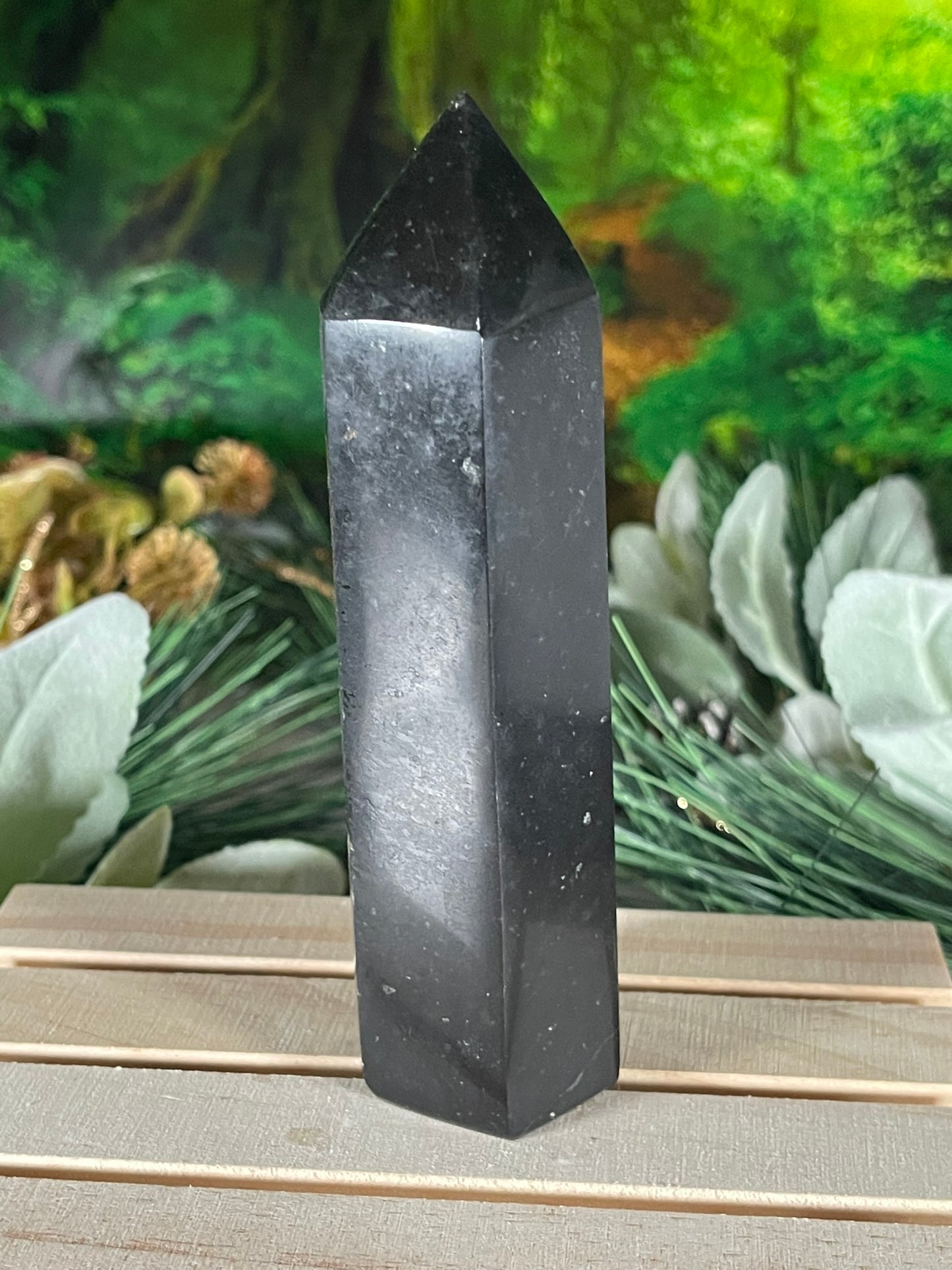 Tower - Black Tourmaline Jasper Natural Stone Quartz Crystal Obelisk Point - 363g