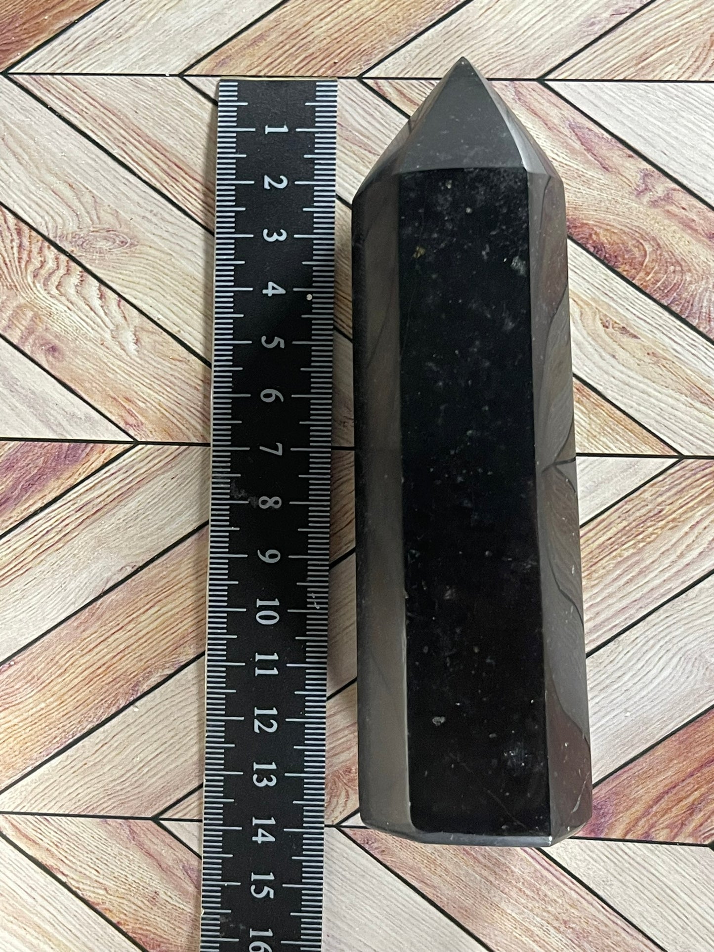 Tower - Black Tourmaline Jasper Natural Stone Quartz Crystal Obelisk Point - 363g