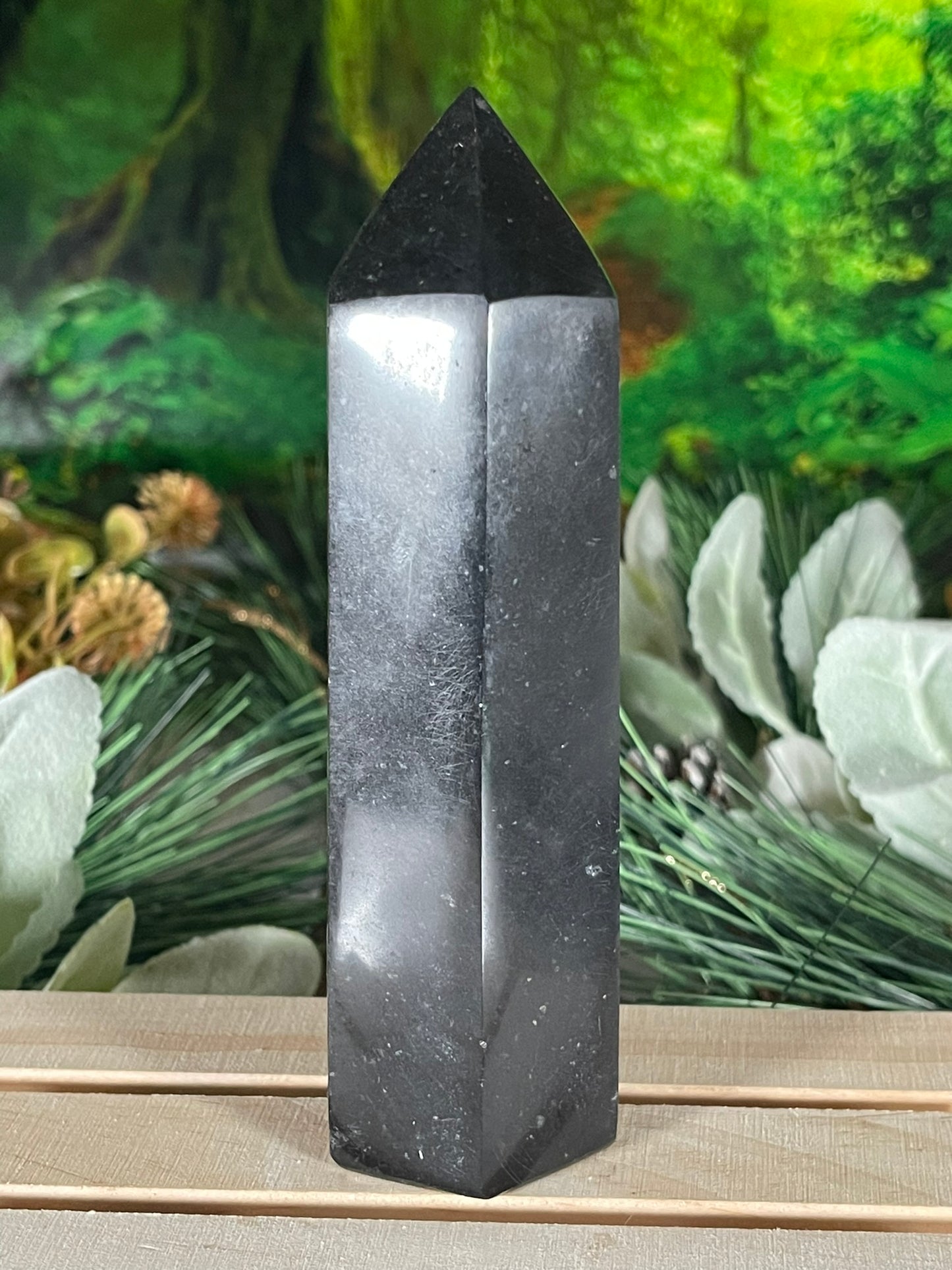 Tower - Black Tourmaline Jasper Natural Stone Quartz Crystal Obelisk Point - 434g