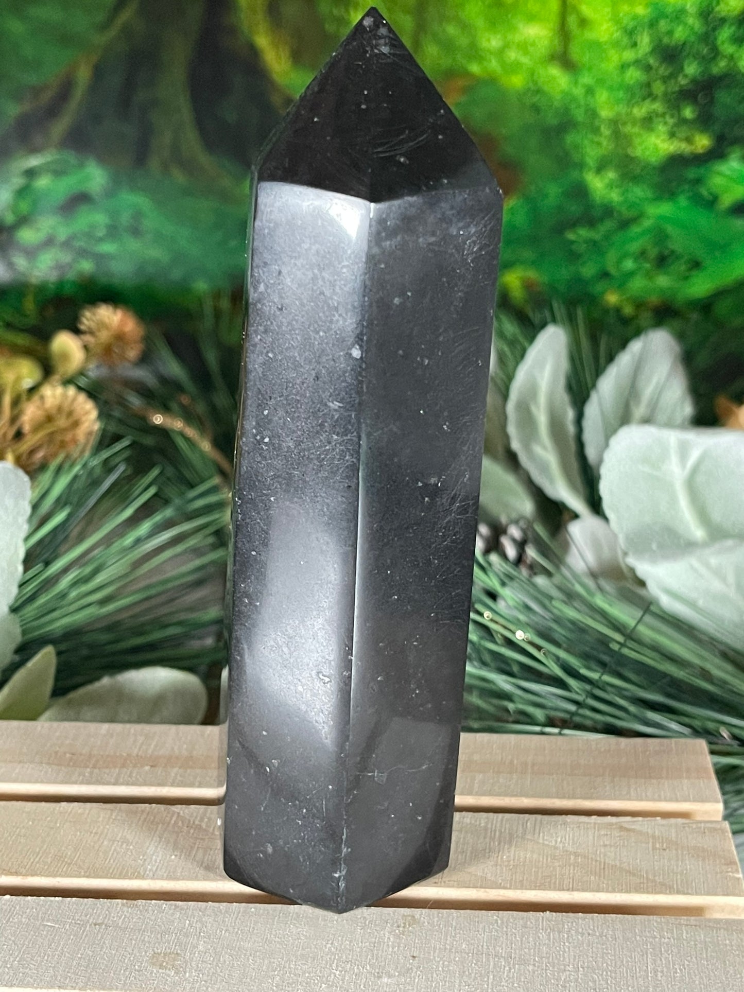 Tower - Black Tourmaline Jasper Natural Stone Quartz Crystal Obelisk Point - 434g