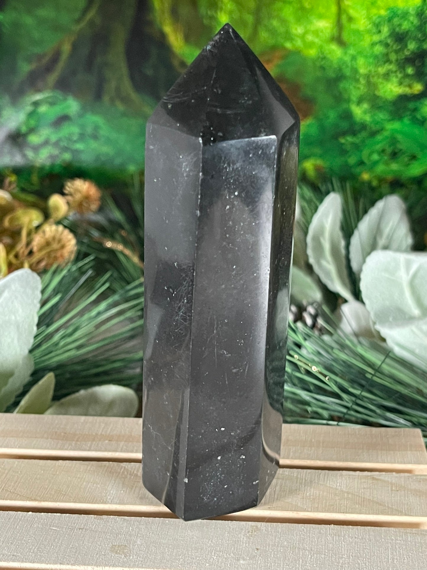 Tower - Black Tourmaline Jasper Natural Stone Quartz Crystal Obelisk Point - 434g