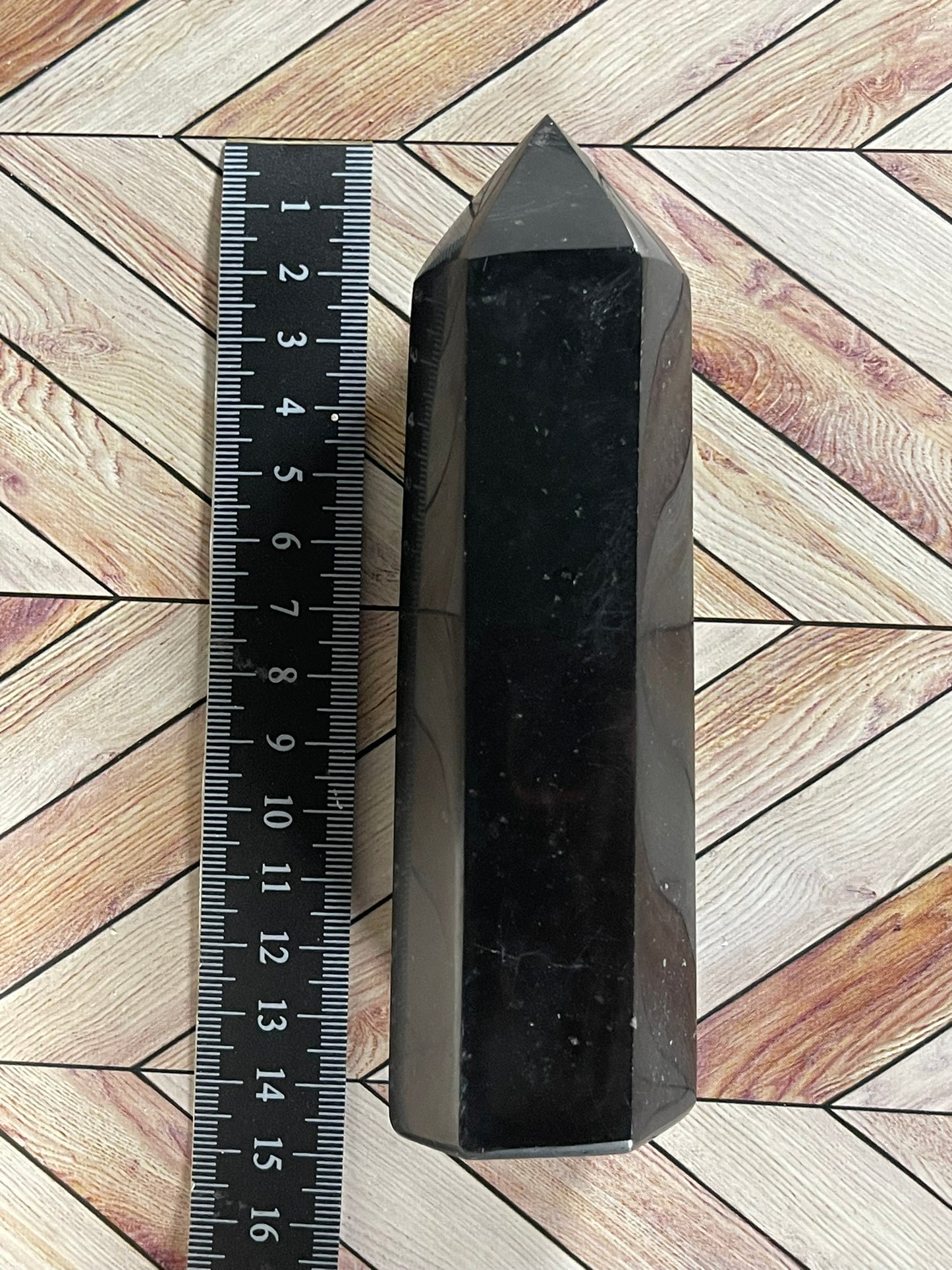 Tower - Black Tourmaline Jasper Natural Stone Quartz Crystal Obelisk Point - 434g