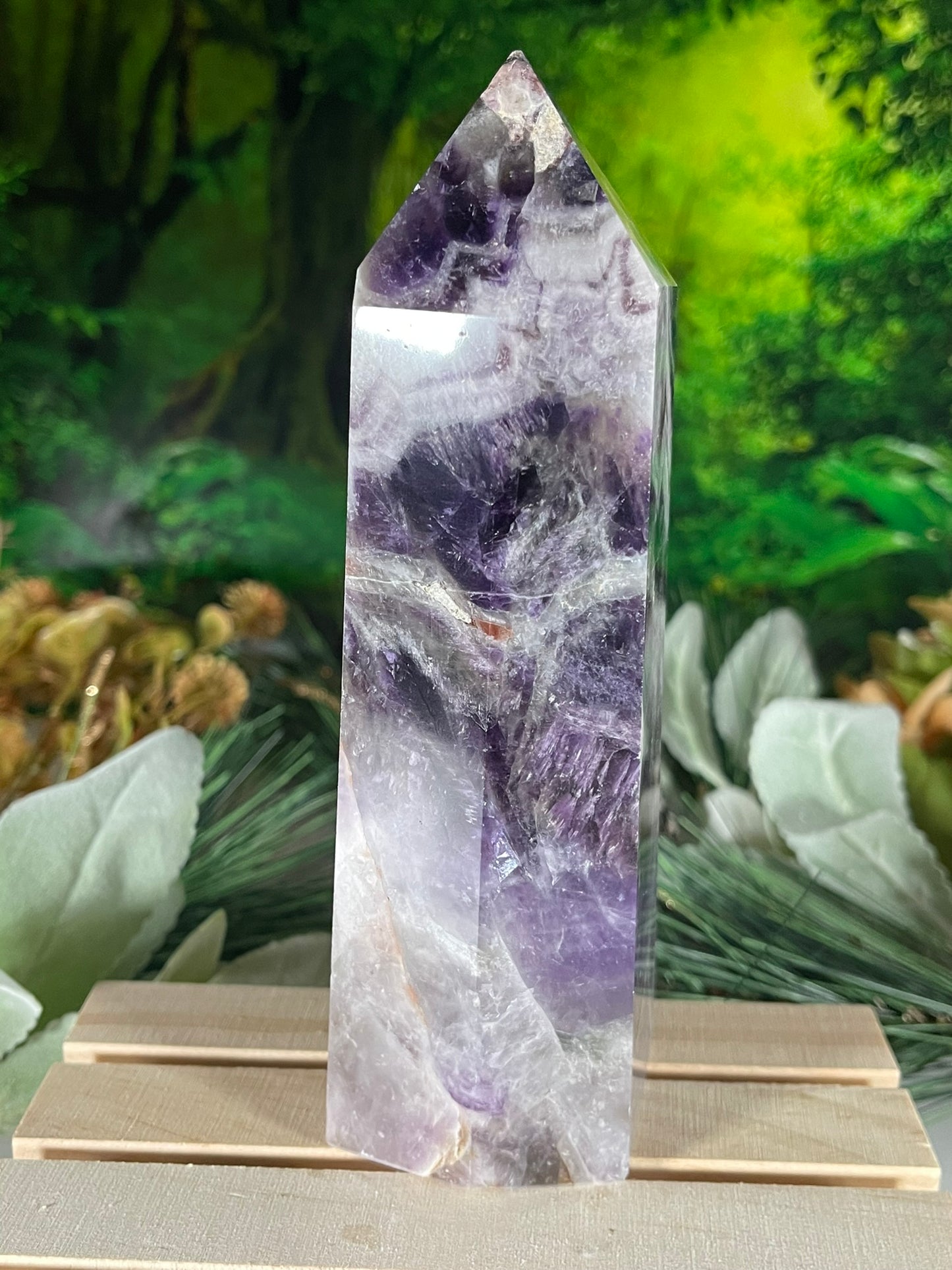 Tower - Chevron Dream Amethyst Natural Stone Quartz Crystal Obelisk Point - 781g