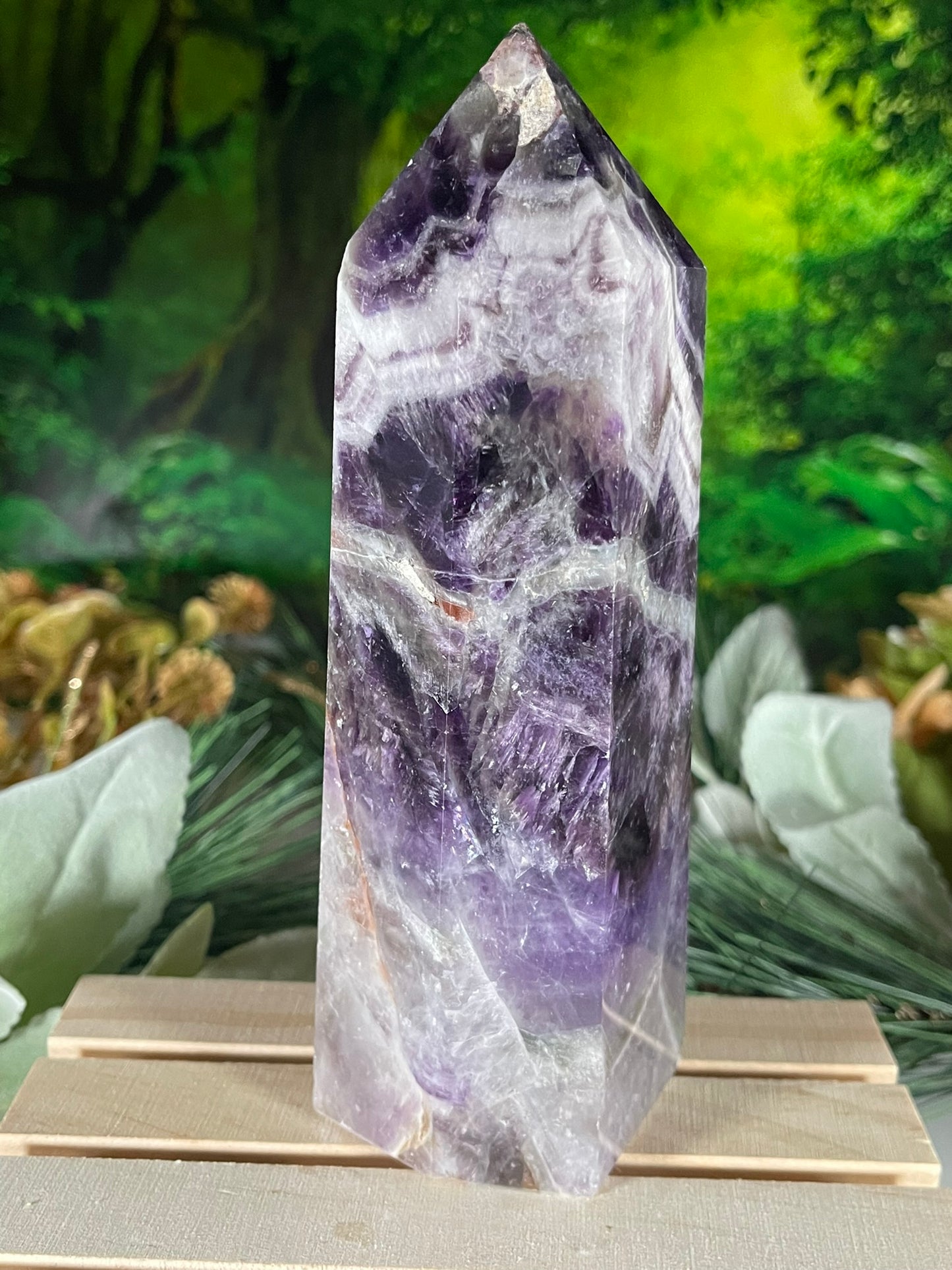 Tower - Chevron Dream Amethyst Natural Stone Quartz Crystal Obelisk Point - 781g