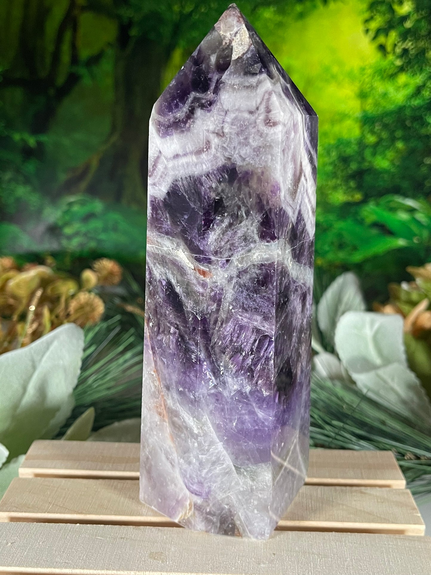 Tower - Chevron Dream Amethyst Natural Stone Quartz Crystal Obelisk Point - 781g