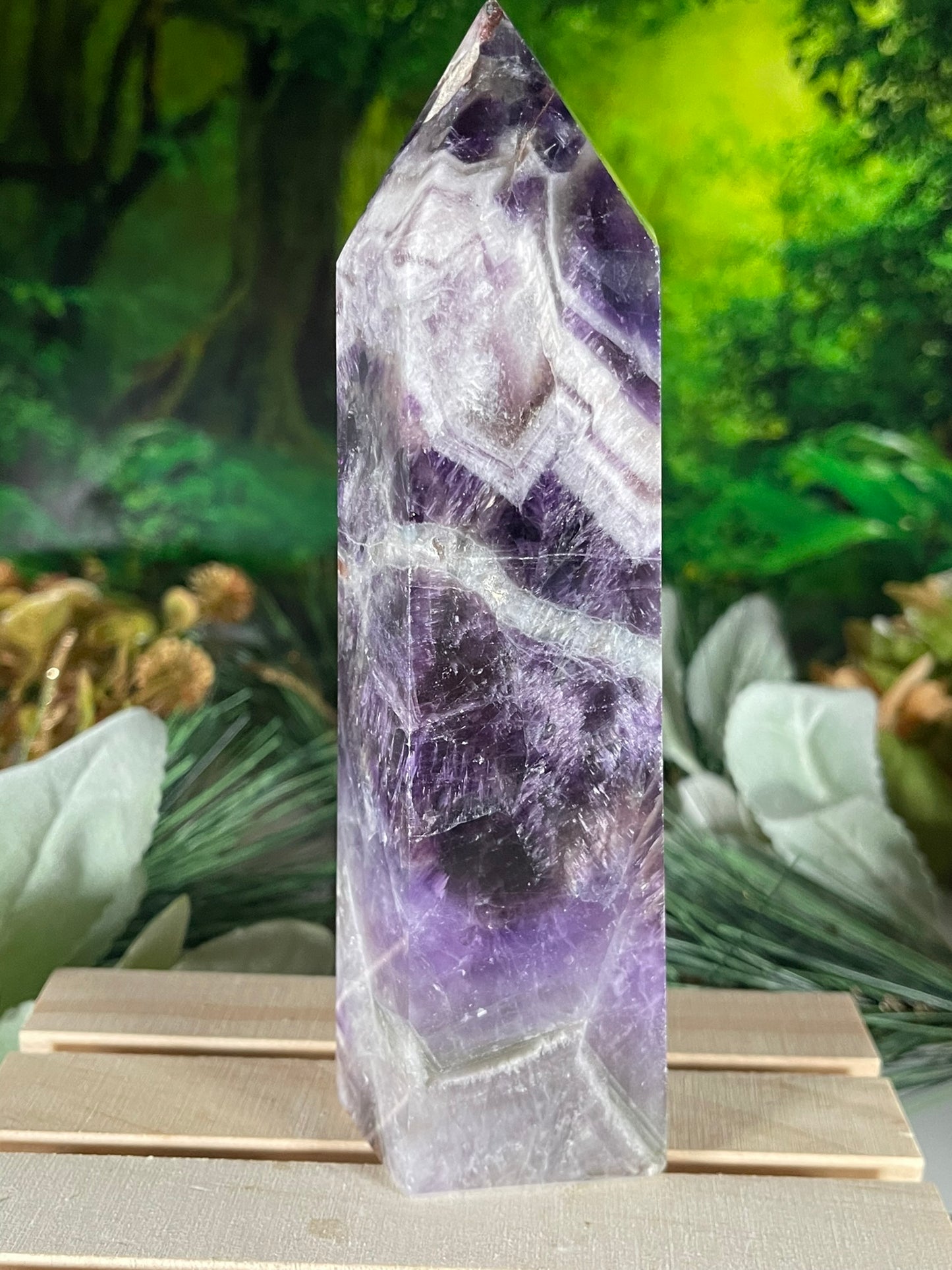 Tower - Chevron Dream Amethyst Natural Stone Quartz Crystal Obelisk Point - 781g