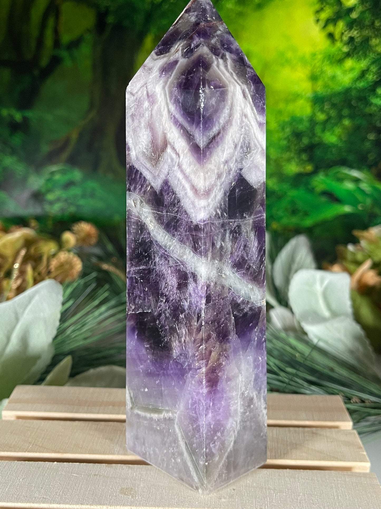 Tower - Chevron Dream Amethyst Natural Stone Quartz Crystal Obelisk Point - 781g