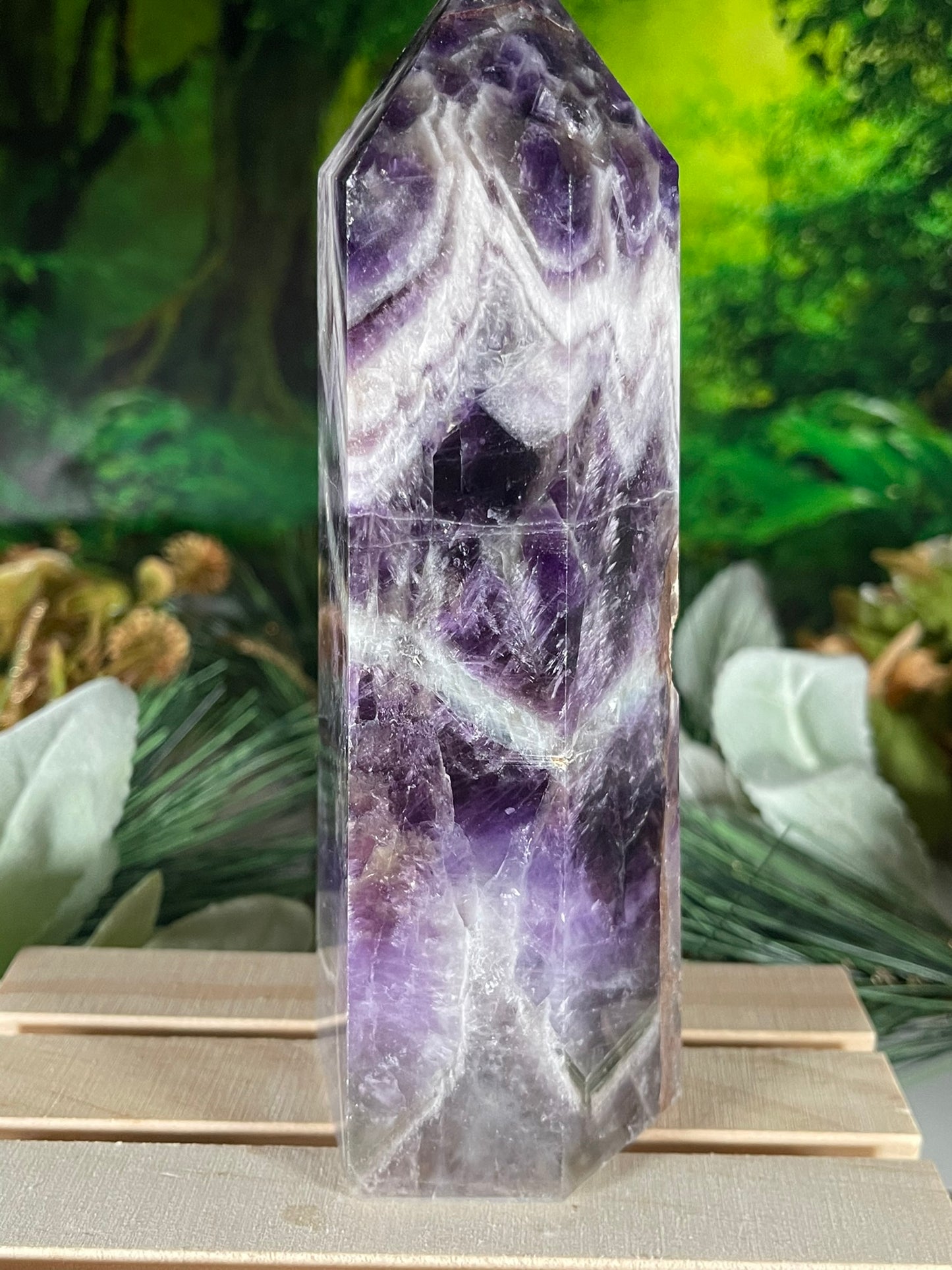 Tower - Chevron Dream Amethyst Natural Stone Quartz Crystal Obelisk Point - 781g