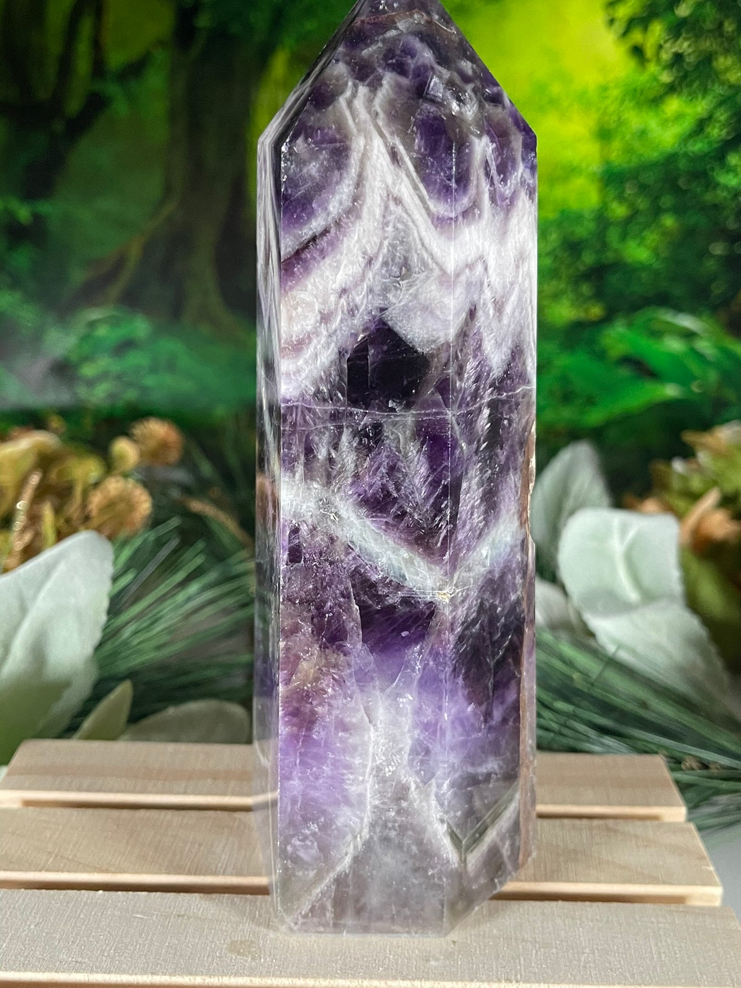 Tower - Chevron Dream Amethyst Natural Stone Quartz Crystal Obelisk Point - 781g