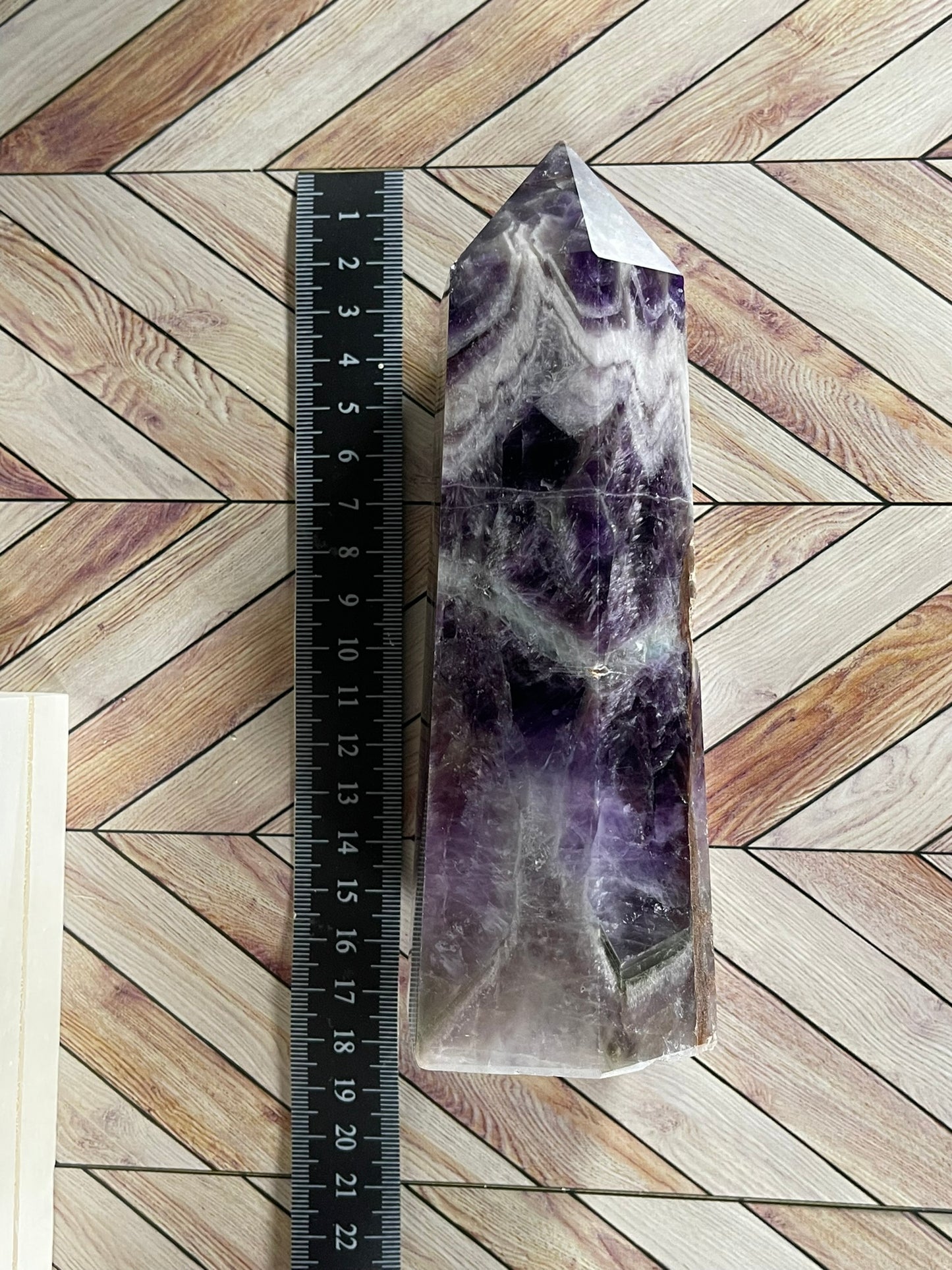 Tower - Chevron Dream Amethyst Natural Stone Quartz Crystal Obelisk Point - 781g