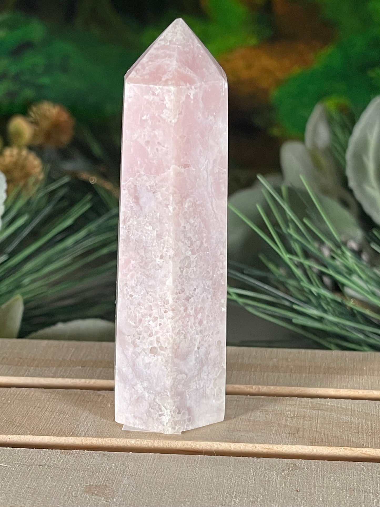 Tower - Pink Opal Jasper Natural Stone Quartz Crystal Obelisk Point - 96g