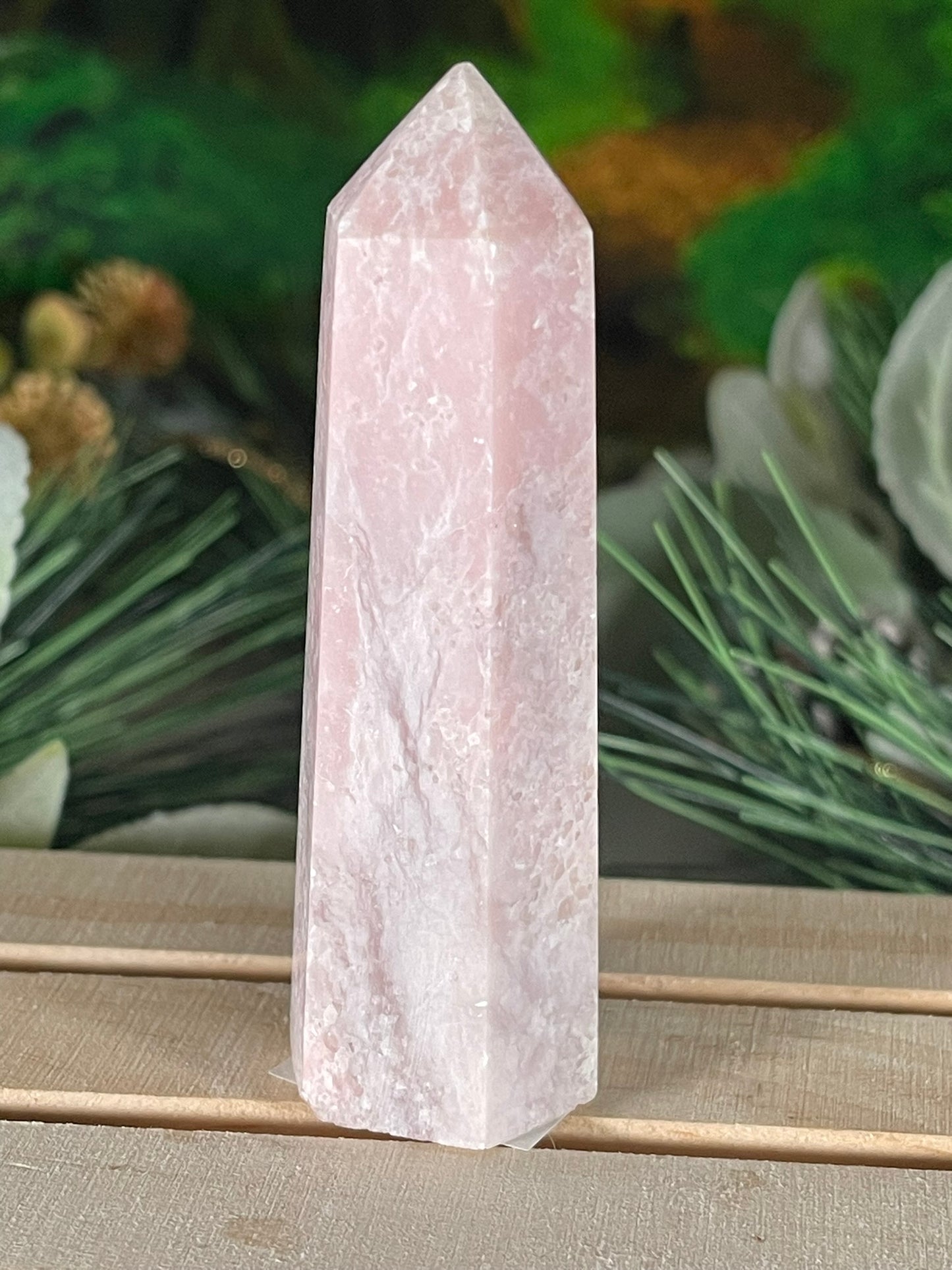 Tower - Pink Opal Jasper Natural Stone Quartz Crystal Obelisk Point - 96g