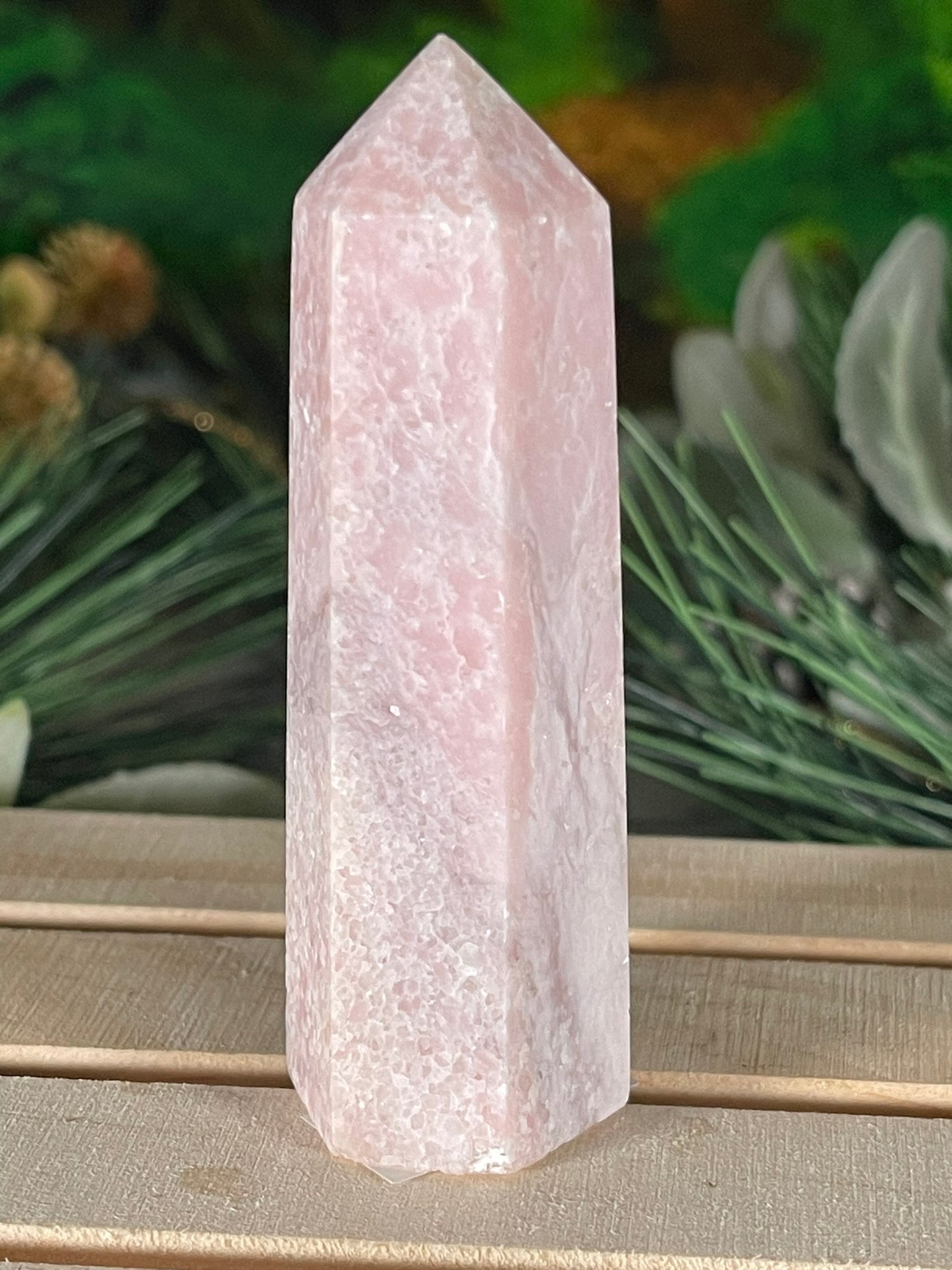 Tower - Pink Opal Jasper Natural Stone Quartz Crystal Obelisk Point - 96g