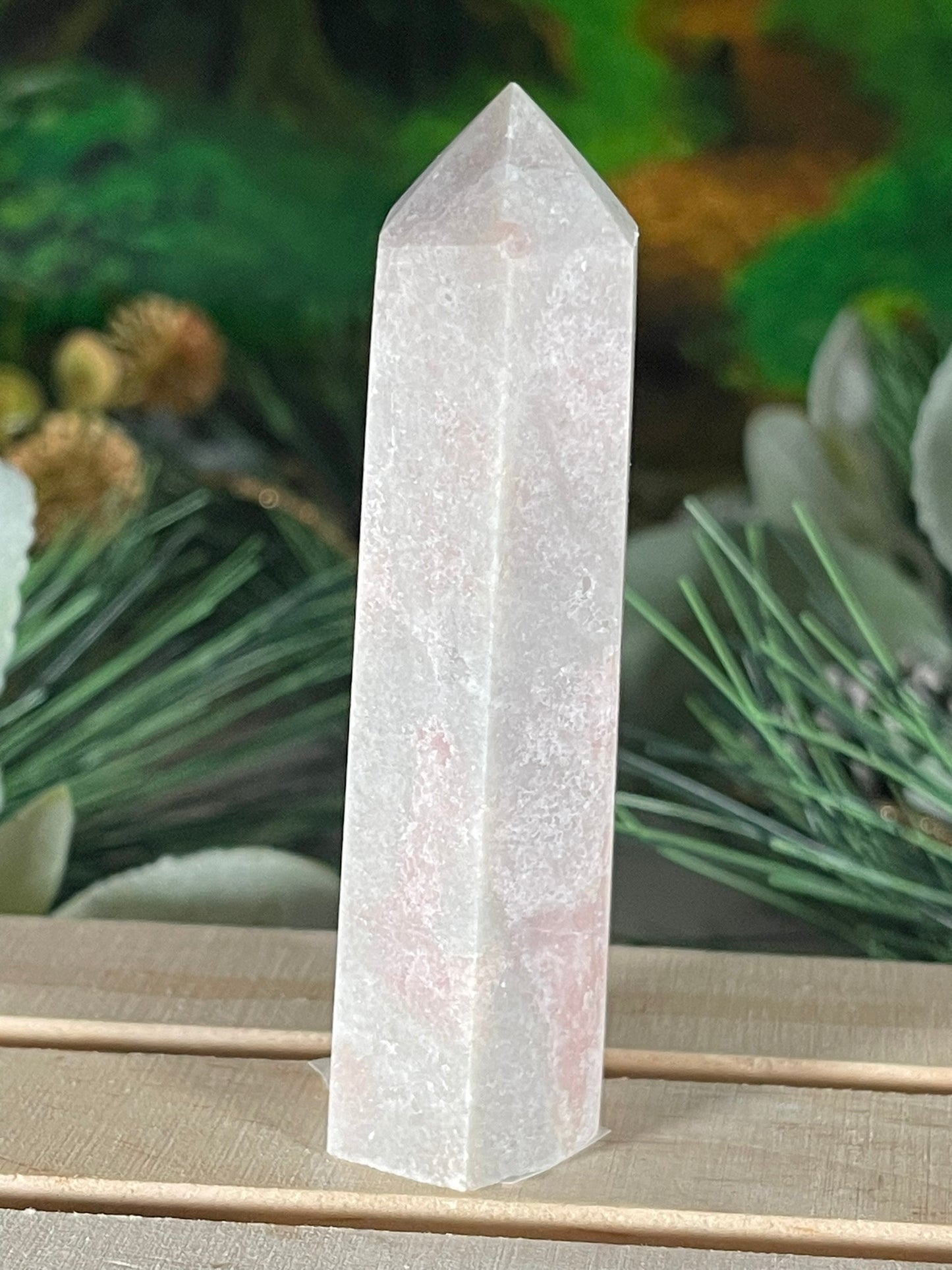 Tower - Pink Opal Jasper Natural Stone Quartz Crystal Obelisk Point - 89g