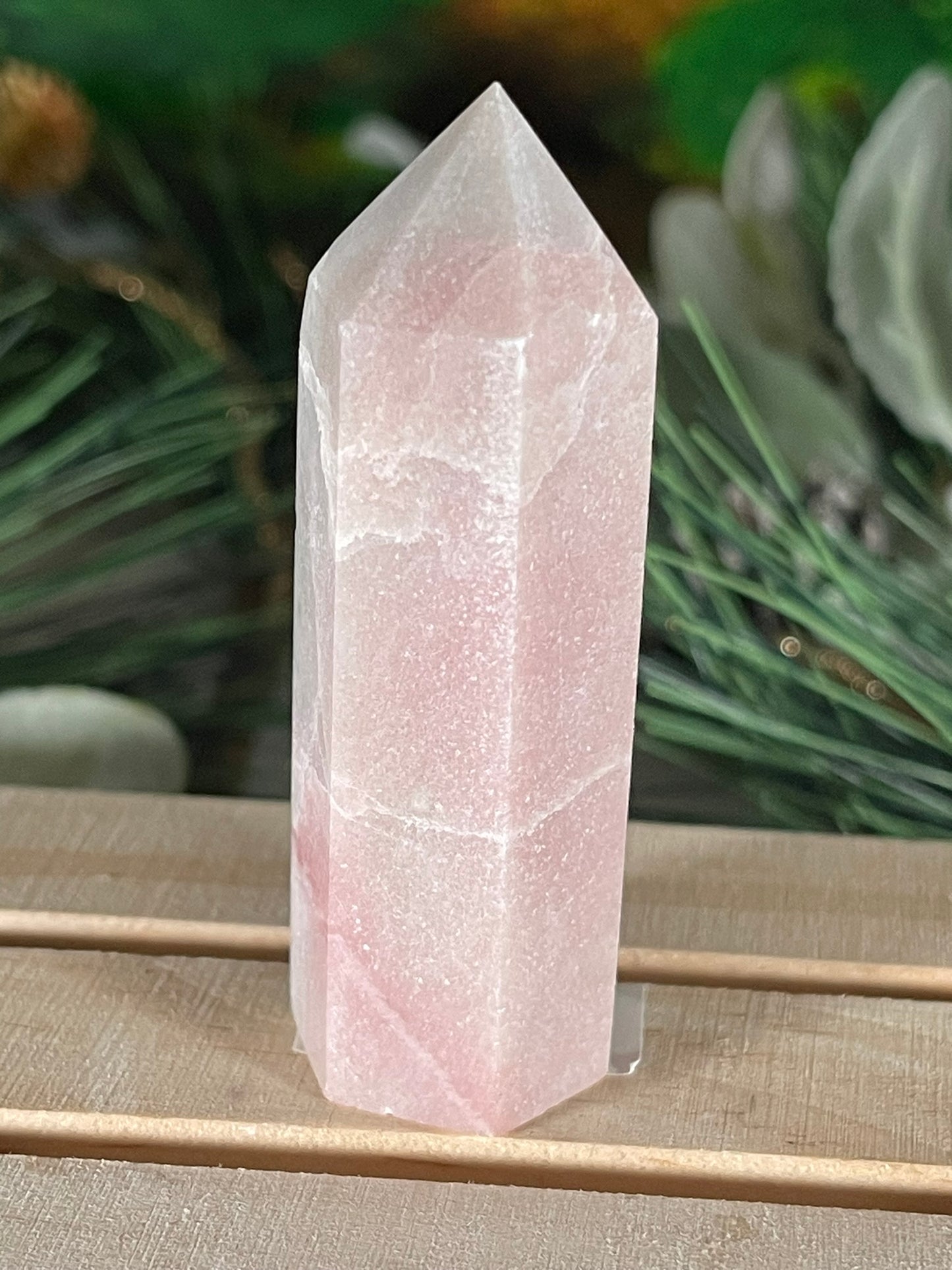 Tower - Pink Opal Jasper Natural Stone Quartz Crystal Obelisk Point - 69g