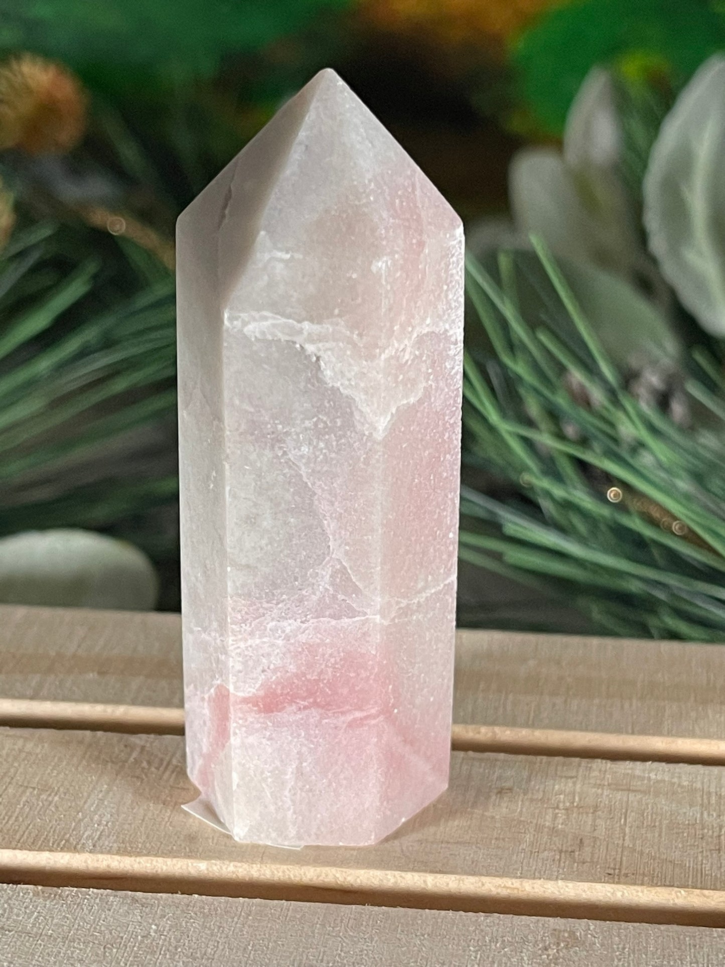 Tower - Pink Opal Jasper Natural Stone Quartz Crystal Obelisk Point - 69g