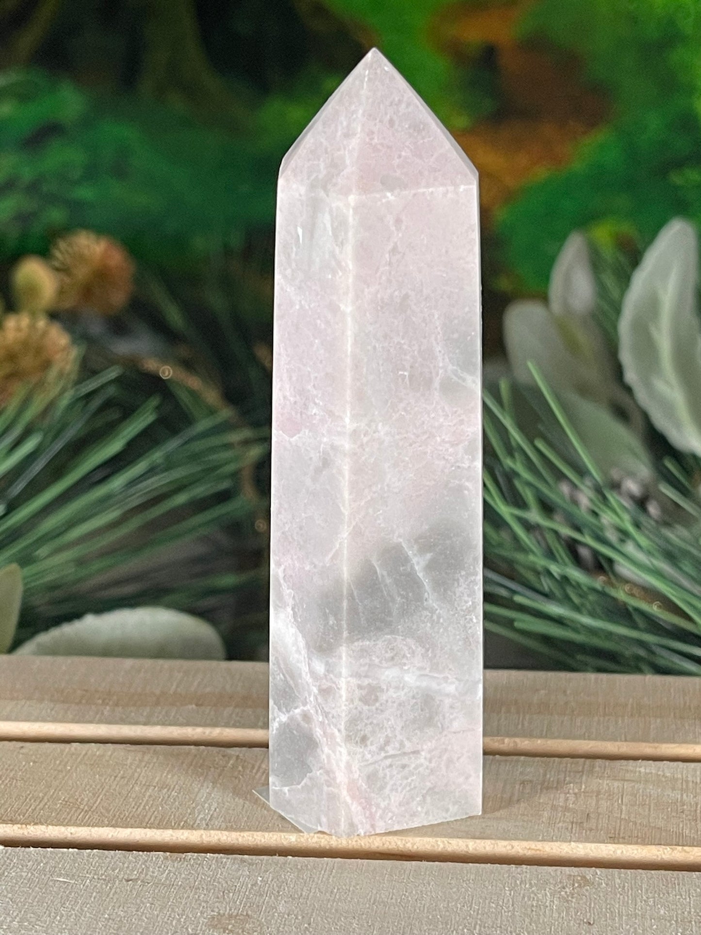 Tower - Pink Opal Jasper Natural Stone Quartz Crystal Obelisk Point - 107g