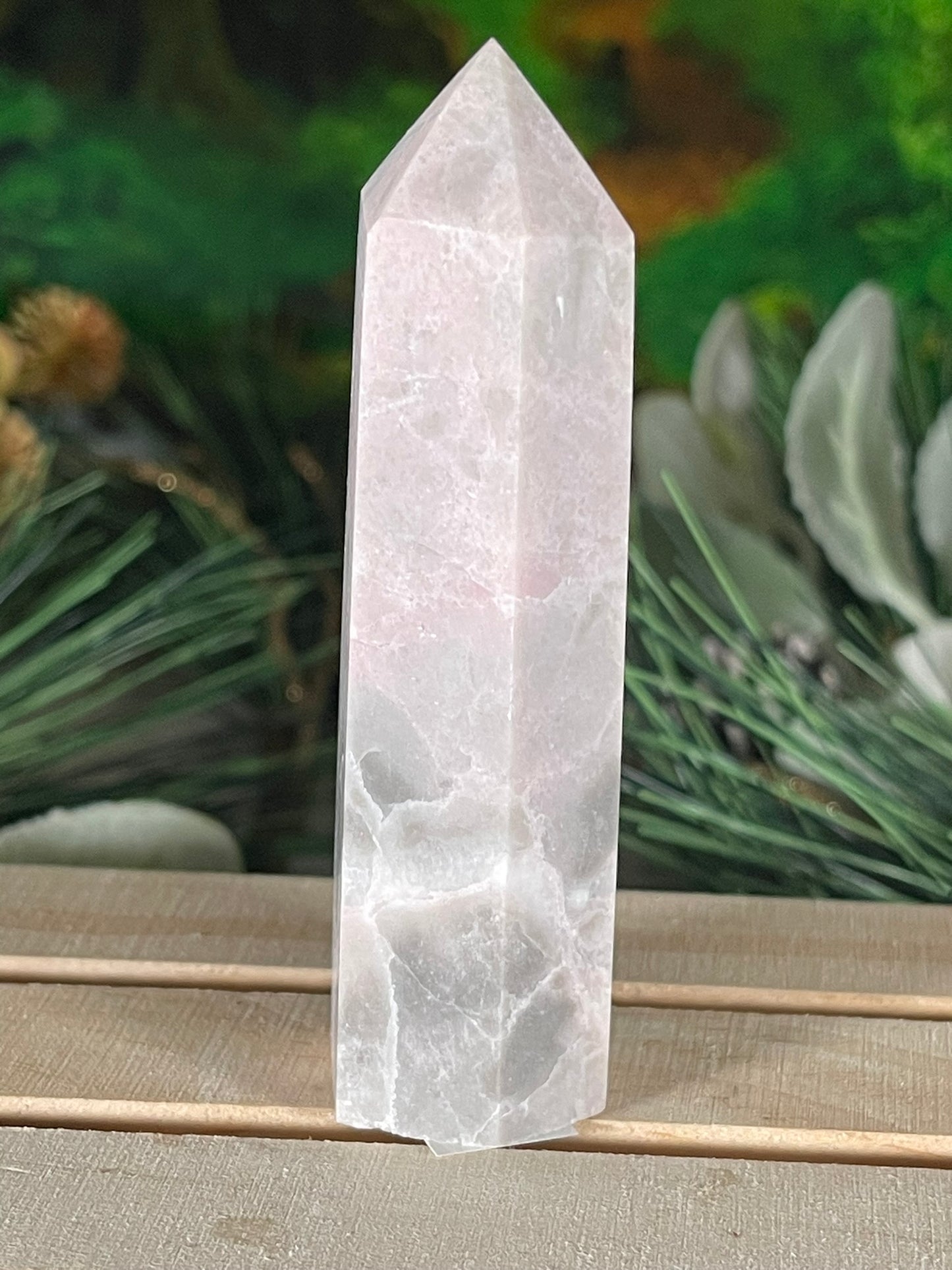 Tower - Pink Opal Jasper Natural Stone Quartz Crystal Obelisk Point - 107g