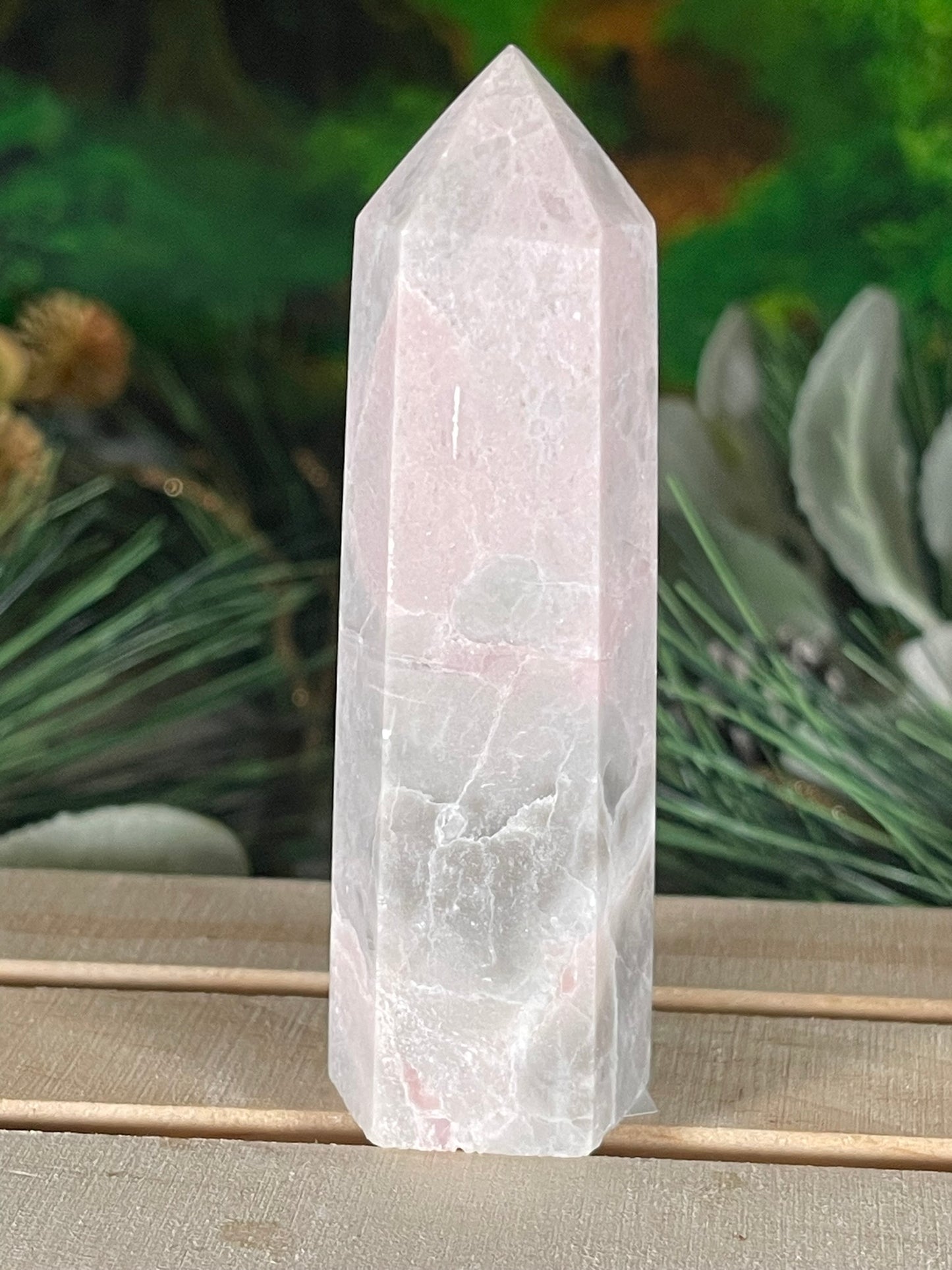 Tower - Pink Opal Jasper Natural Stone Quartz Crystal Obelisk Point - 107g