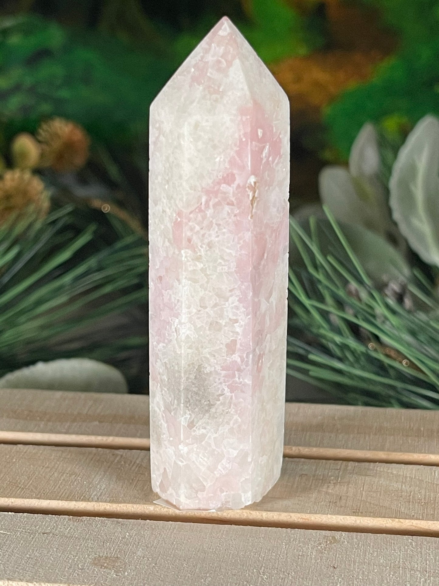 Tower - Pink Opal Jasper Natural Stone Quartz Crystal Obelisk Point - 83g