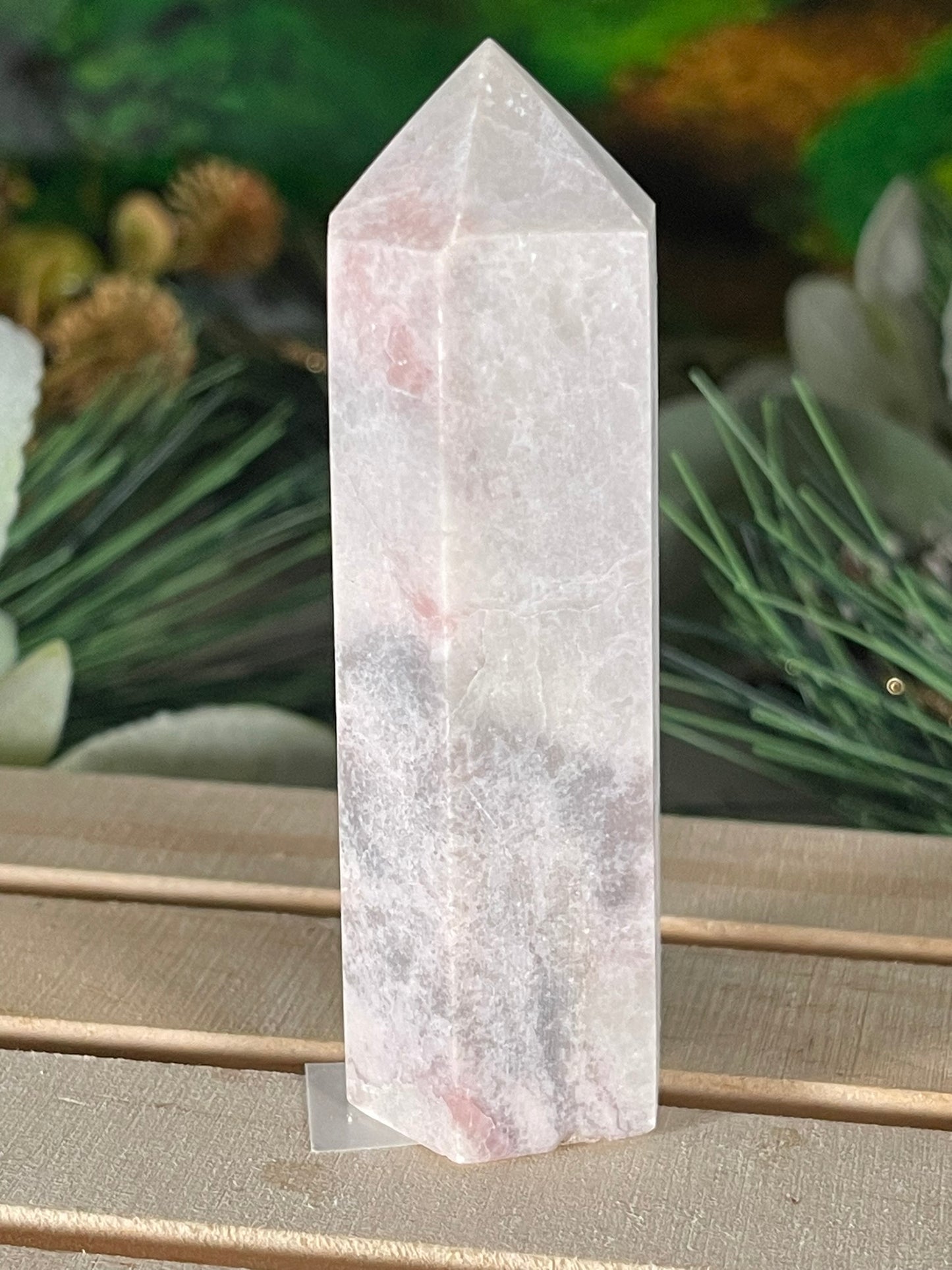 Tower - Pink Opal Jasper Natural Stone Quartz Crystal Obelisk Point - 97g