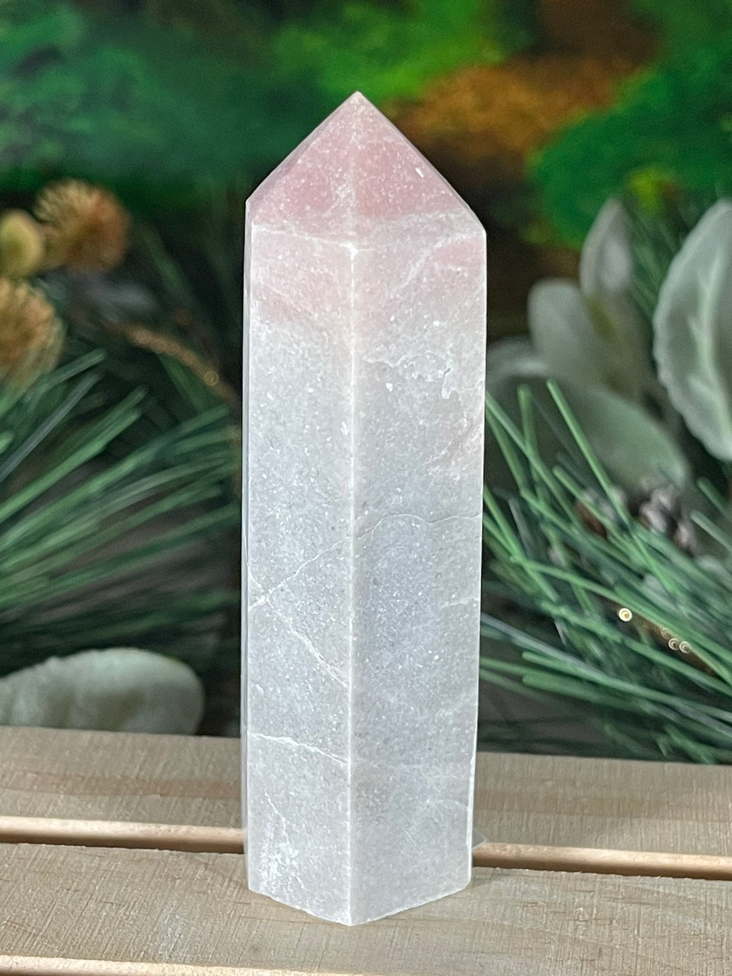 Tower - Pink Opal Jasper Natural Stone Quartz Crystal Obelisk Point - 105g