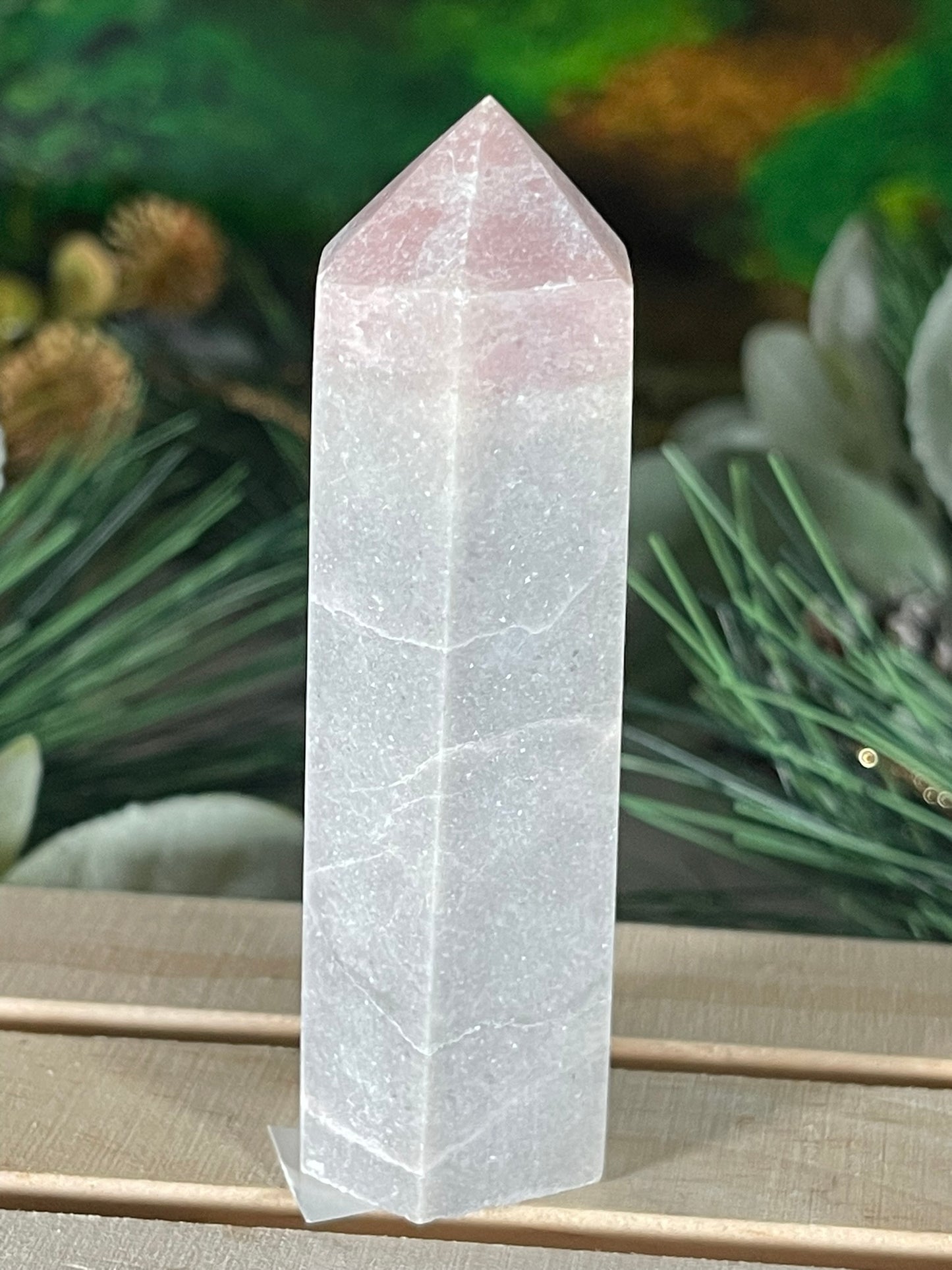 Tower - Pink Opal Jasper Natural Stone Quartz Crystal Obelisk Point - 105g