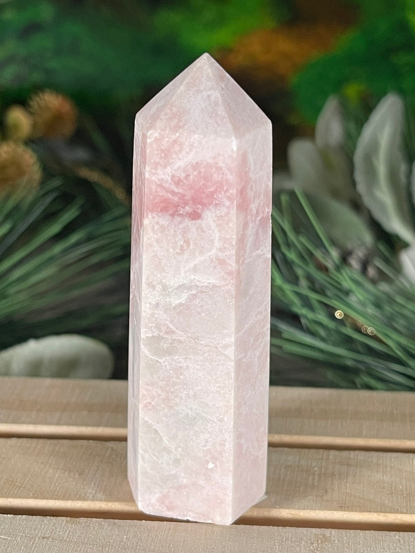 Tower - Pink Opal Jasper Natural Stone Quartz Crystal Obelisk Point - 102g