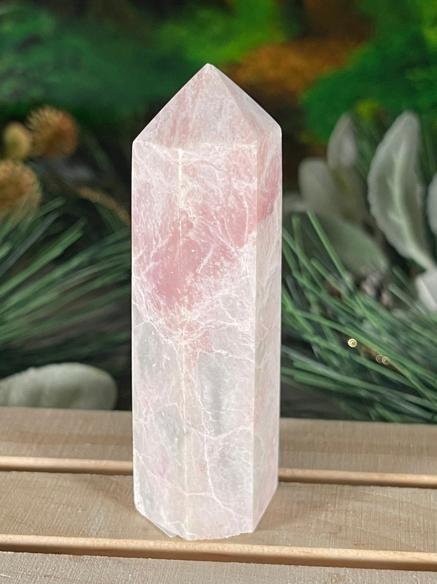 Tower - Pink Opal Jasper Natural Stone Quartz Crystal Obelisk Point - 102g